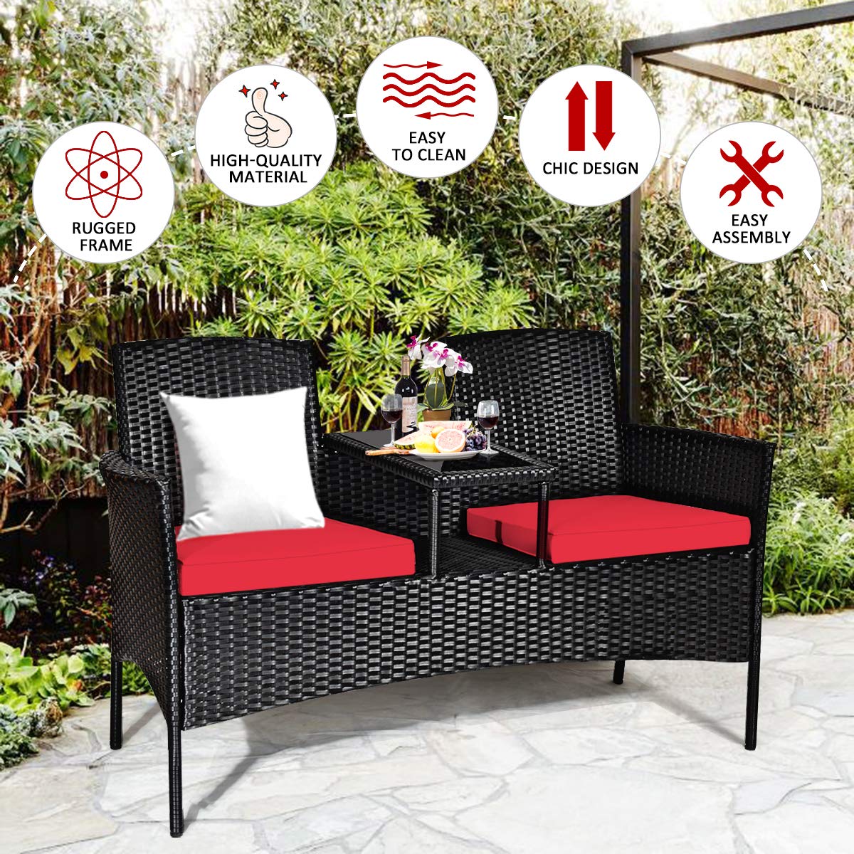 Tangkula Wicker Patio Conversation Set with Cushions