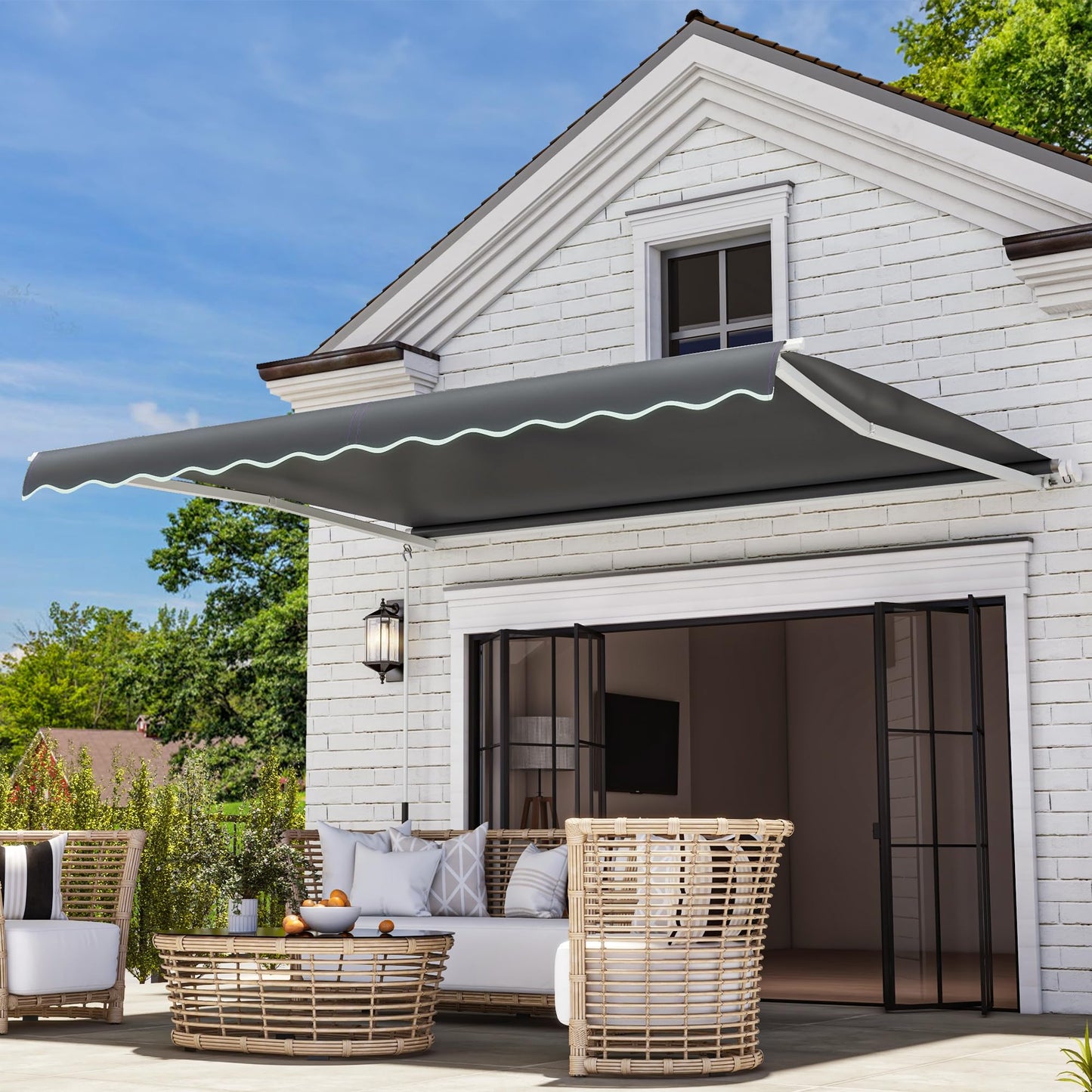 DWVO 13'×10' Patio Retractable Awning Outdoor Sun Shade Shelter Cover Awnings w/Manual Crank Handle for Deck, Backyard, Balcony, Garden, Shop, Restaurant