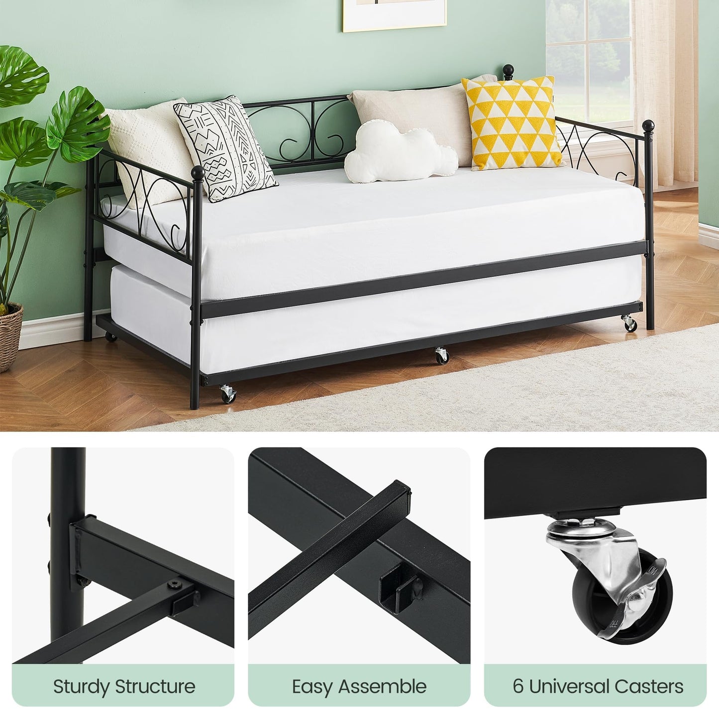 GAOMON Twin Metal Daybed with Trundle