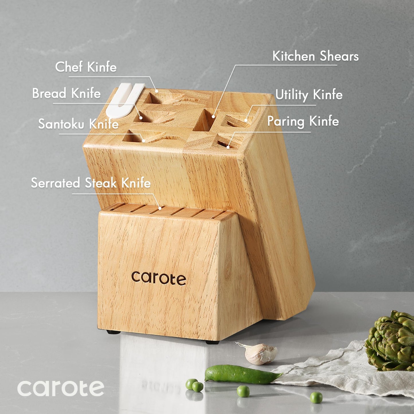CAROTE 14-Piece Stainless Steel Knife Set with Block