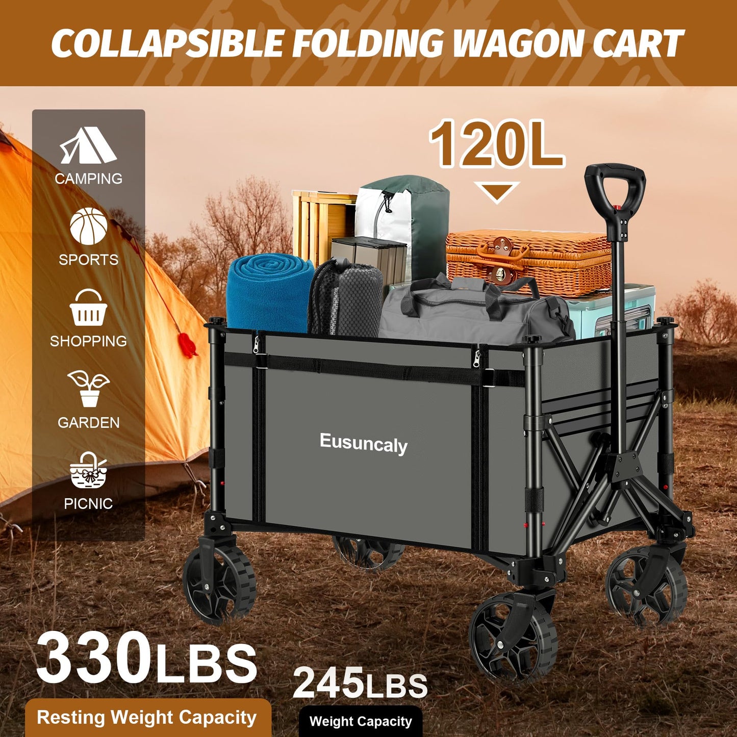 Collapsible Outdoor Utility Wagon for Shopping