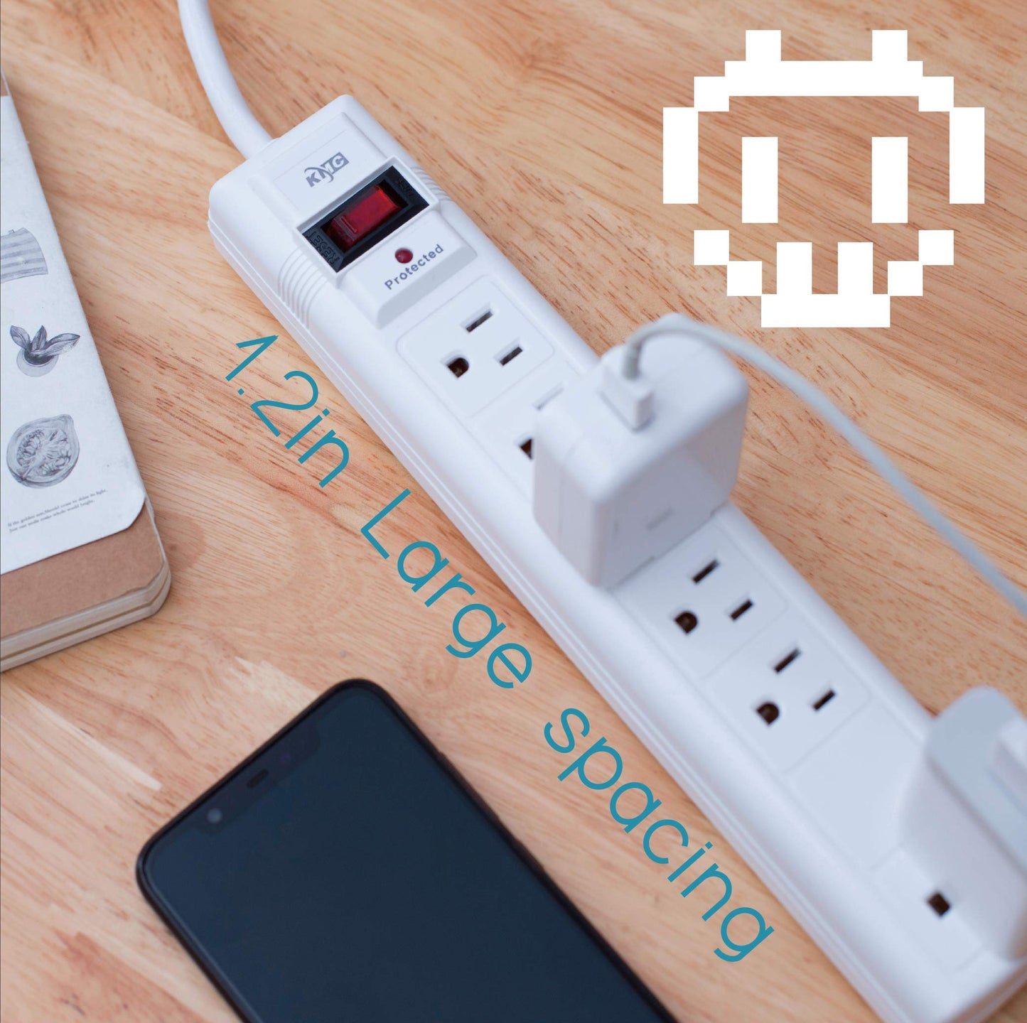 KMC 6-Outlet Surge Protector Power Strip, 2-Pack