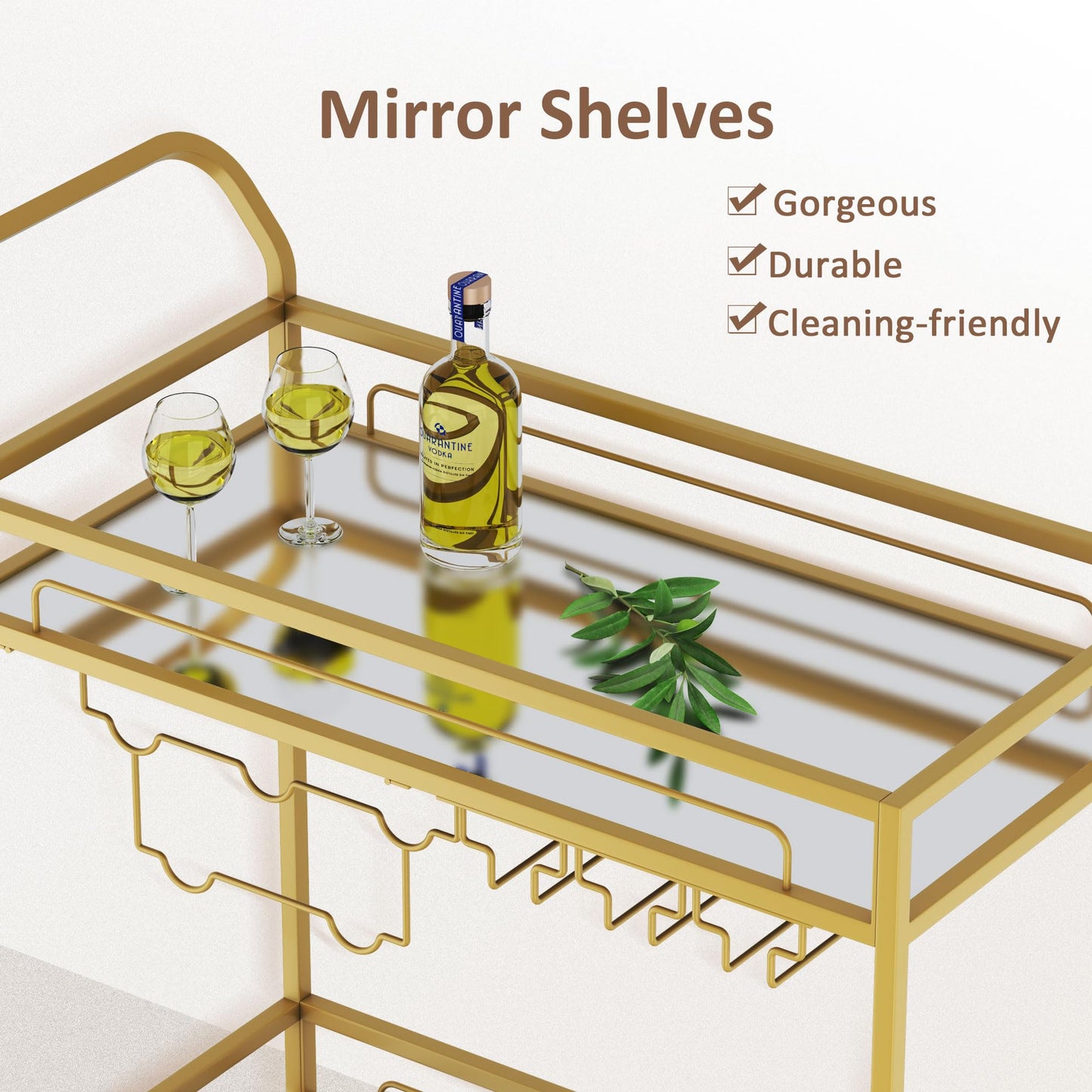 Bar Cart with Mirrored Shelves & Wine Holders