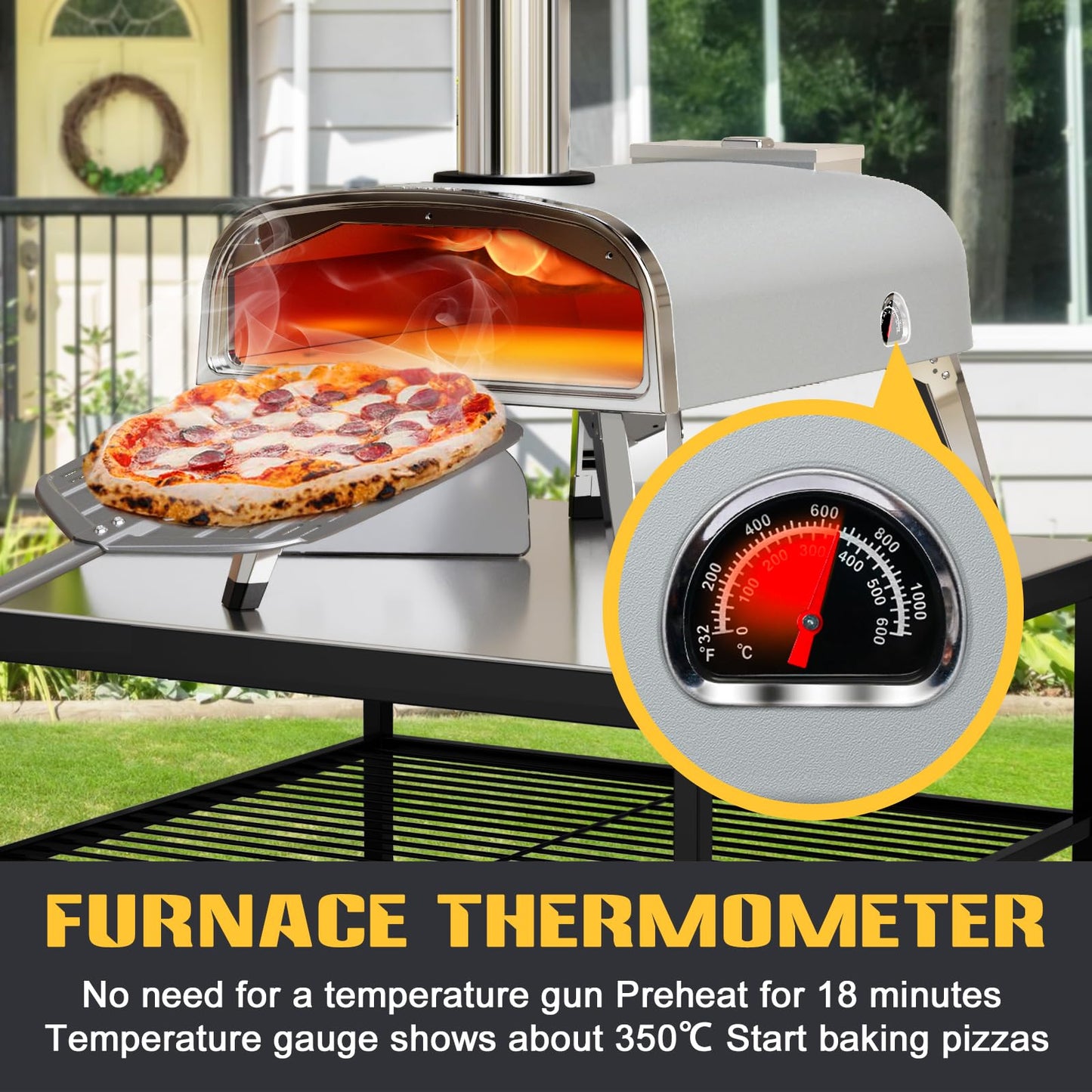 aidpiza Pizza Oven Outdoor 12" Wood Fired Pizza Ovens Pellet Pizza Stove for Outside, Portable Stainless Steel Pizza Oven for Backyard Pizza Maker Portable Mobile Outdoor Kitchen (Gray-01)