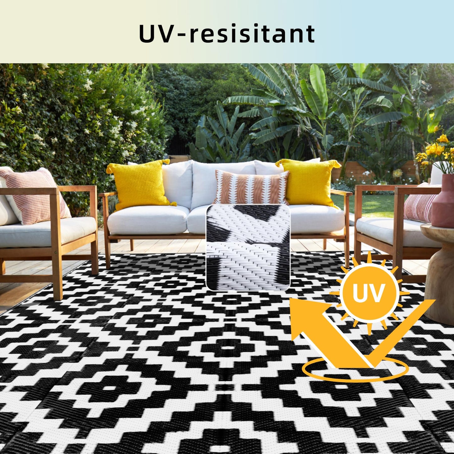 Favoyard Waterproof Outdoor Rug 5x8 ft Reversible