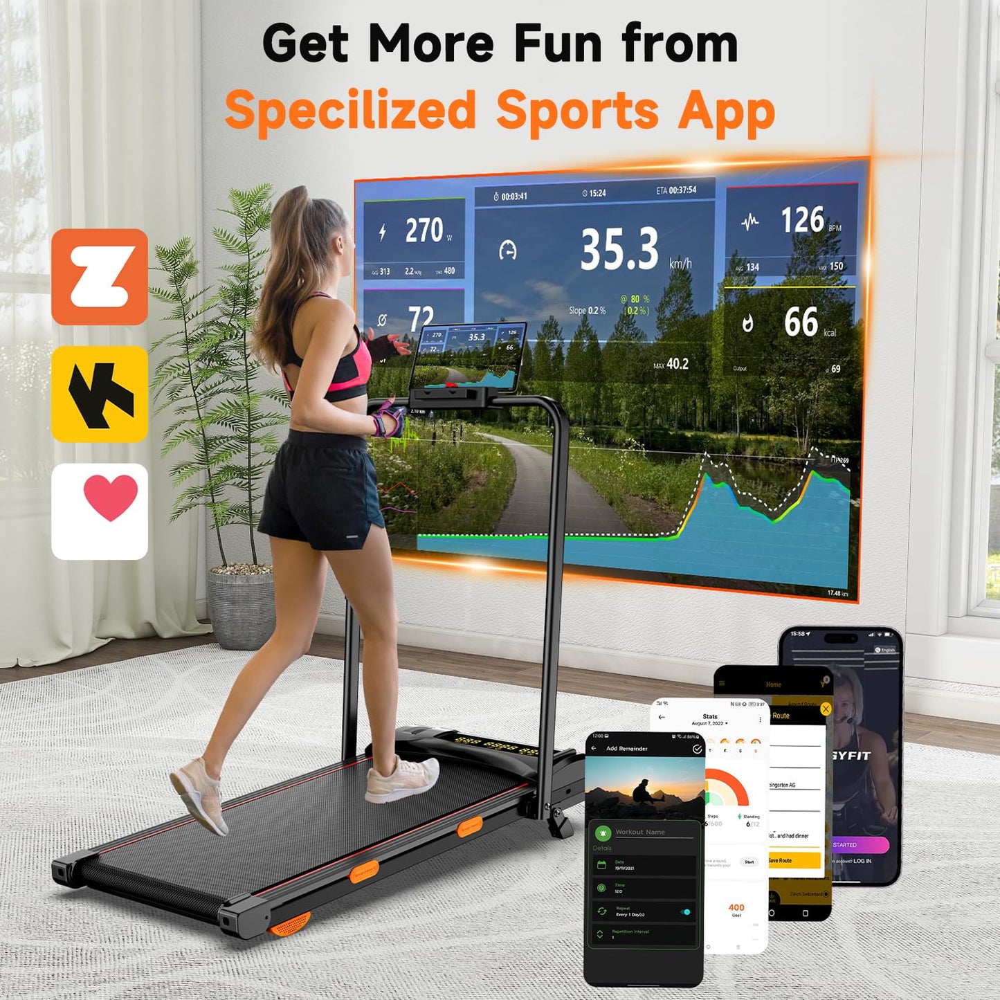 Fasion Trek Run Walking Pad Treadmill with Handle Bar, 6% Manual Incline & 0.6-7.5MPH, Under Desk Compact Treadmill with App Control, Safety Key, 300lbs Capacity, Double Deck Cushioning