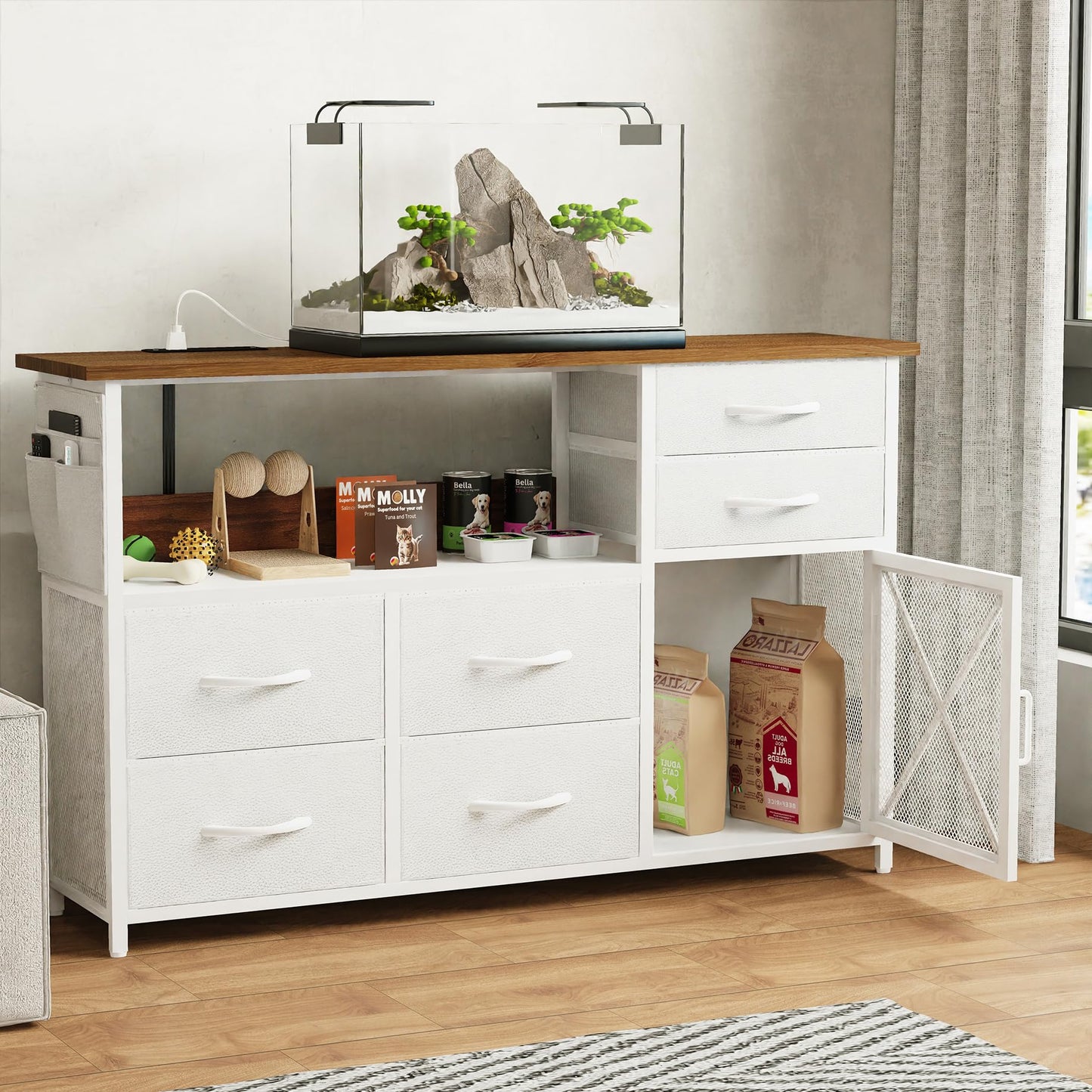 Dresser with LED Lights and Charging Station