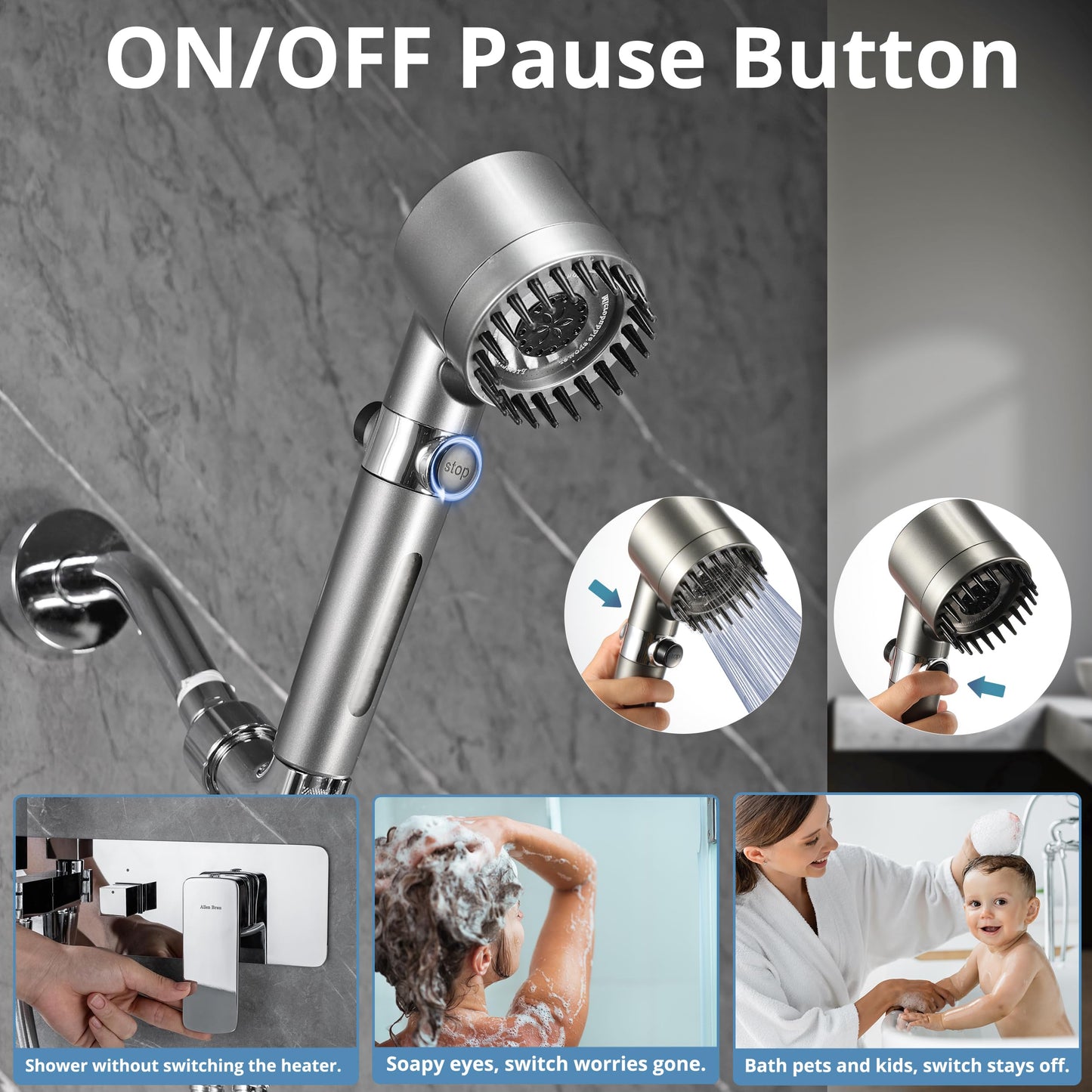 Iopsk Fitered Shower Head with Handheld for Hard Water, High Pressure Handheld Shower Heads with On Off Switch, Showerhead with Long Hose(Gun Grey,2 Filters)