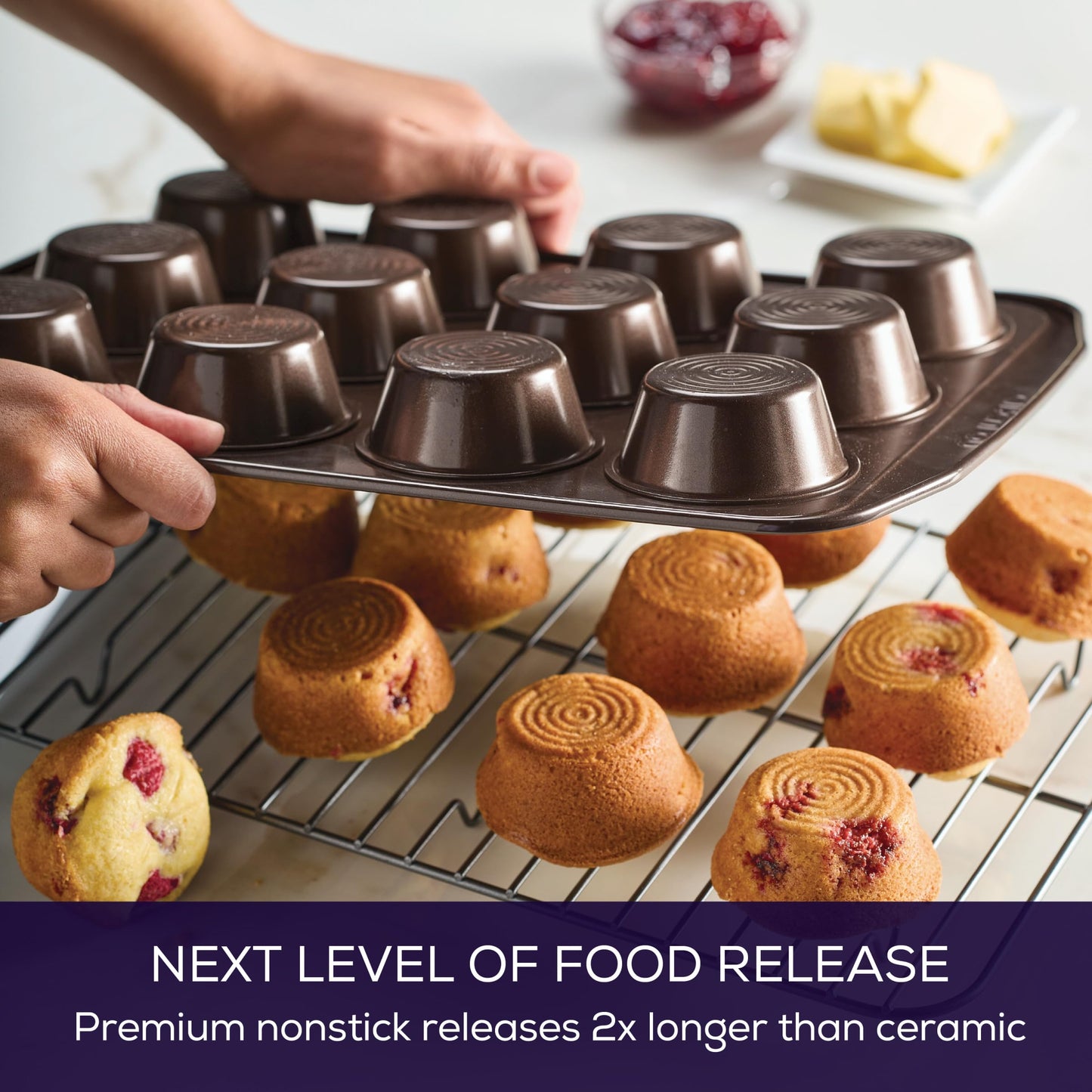 Circulon Nonstick 12-Cup Muffin Tin, Brown Steel