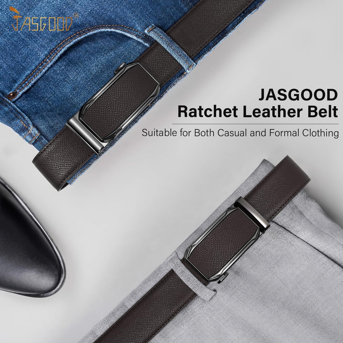 JASGOOD Men's Leather Automatic Ratchet Belt