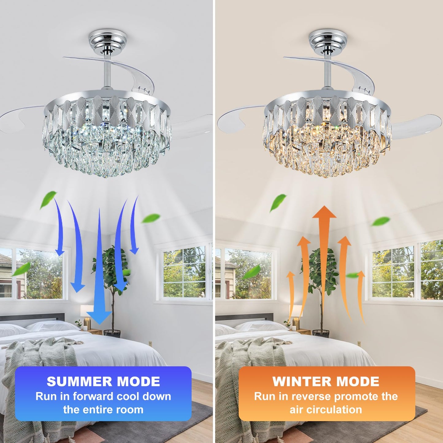 36in Retractable Ceiling Fan with Light