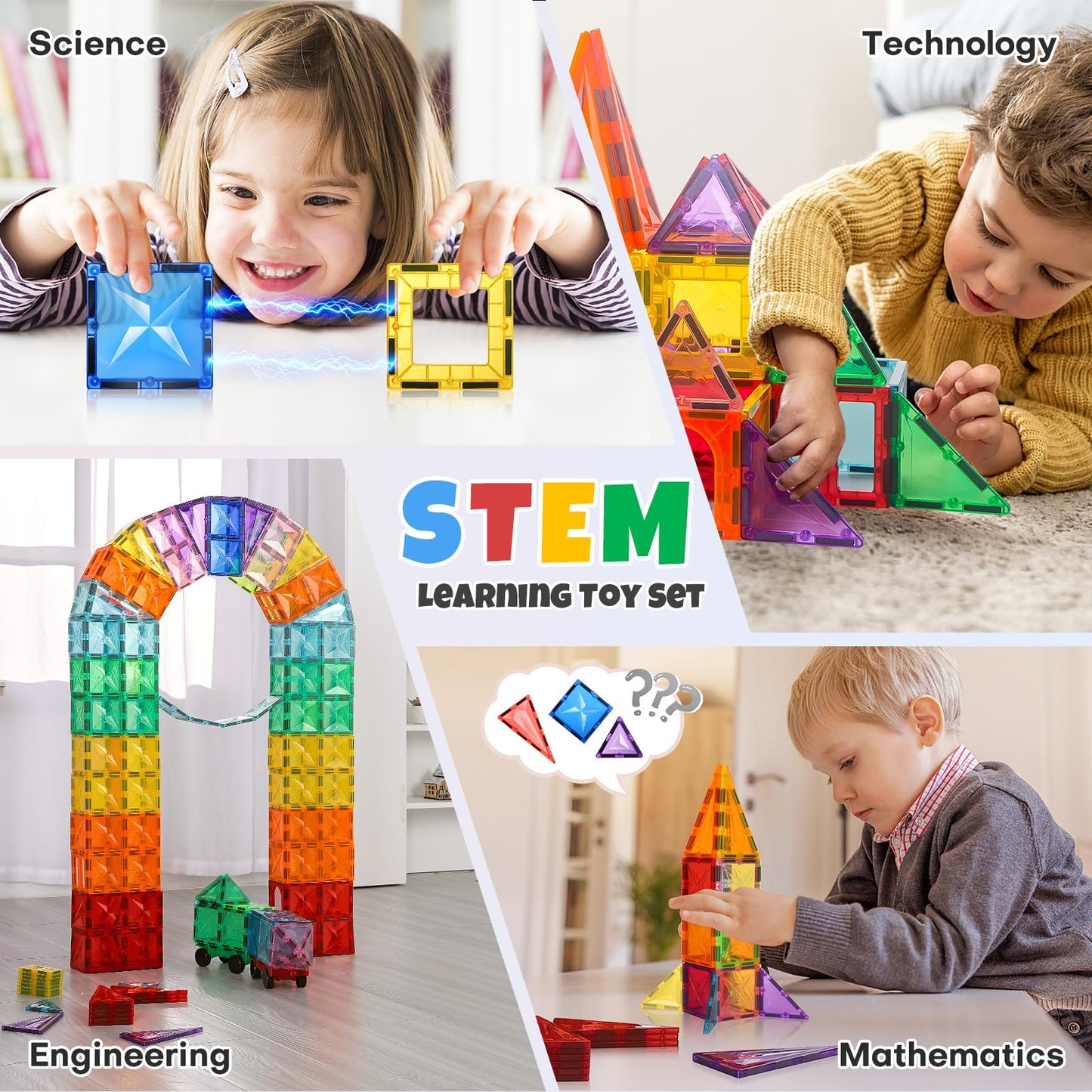 Meuzhen 120Pcs Magnetic Tiles with 2 Cars Toy Set, Diamond Magnet Tiles 3D Building Blocks, Toddler Montessori Toys for 3 4 5 6 Years, STEM Preschool Kids Sensory Educational Toys Gift for Boys Girls