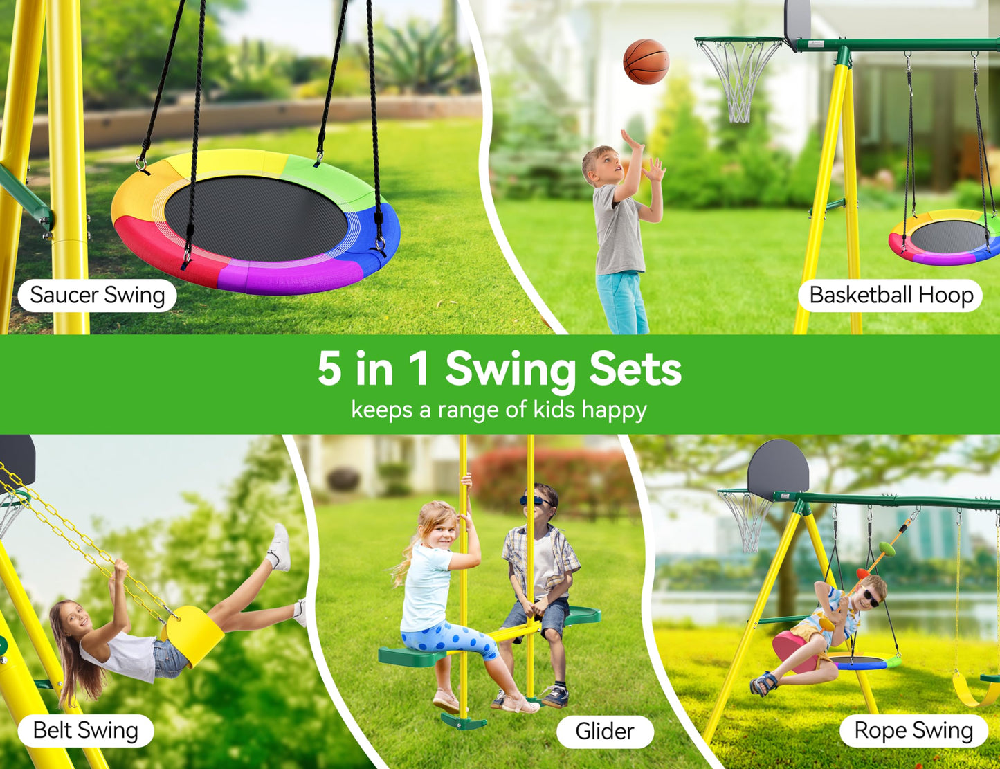 Osoeri 5-in-1 Kids Outdoor Swing Set