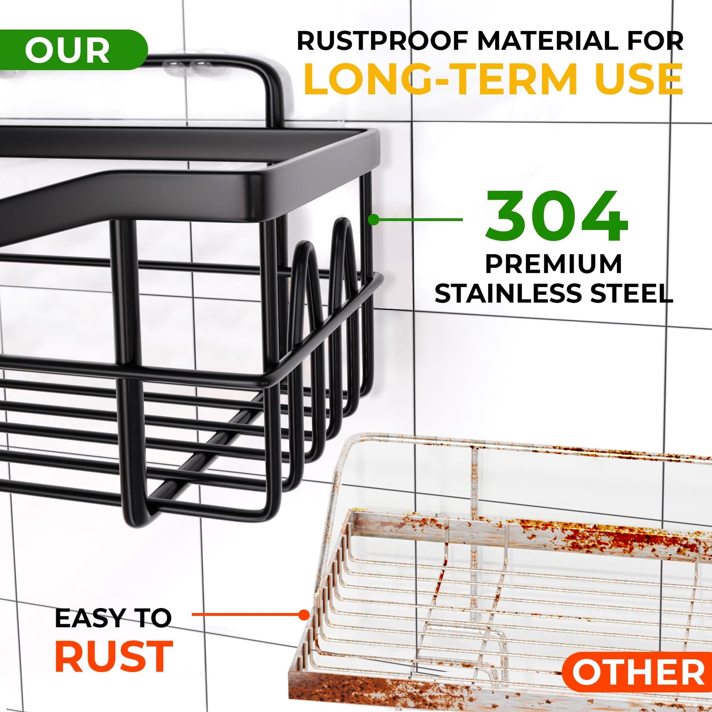 MAYRO Shower Shelves 5 Pack - Rustproof Shower Caddy - Easy to Install - Self Adhesive Bathroom Shower Organizer - Durable Shower Shelf for Inside Shower - Large Capacity Black Shower Rack