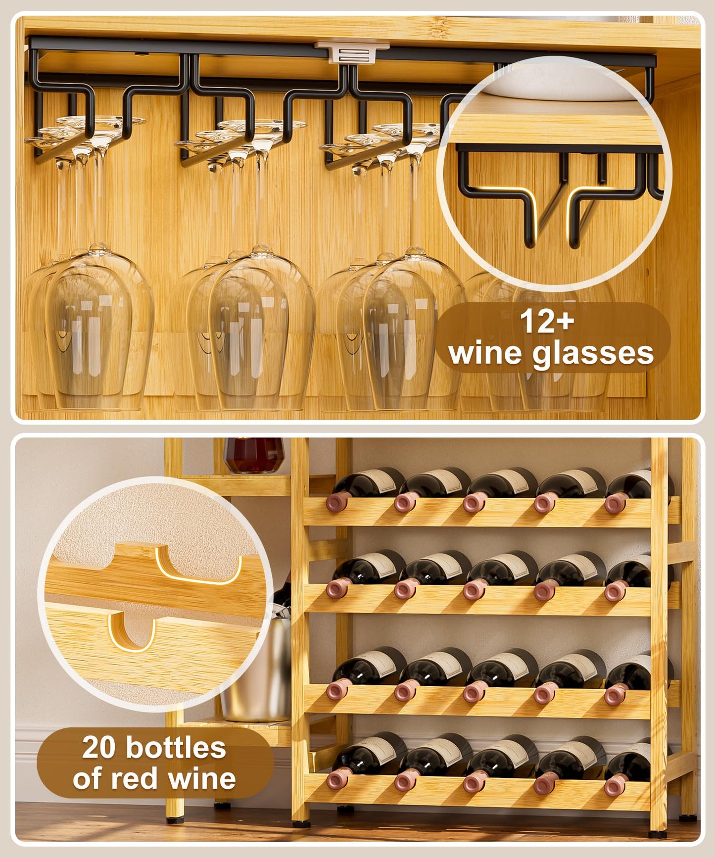 Wine Rack Cabinet with Glass Holder & Shelves
