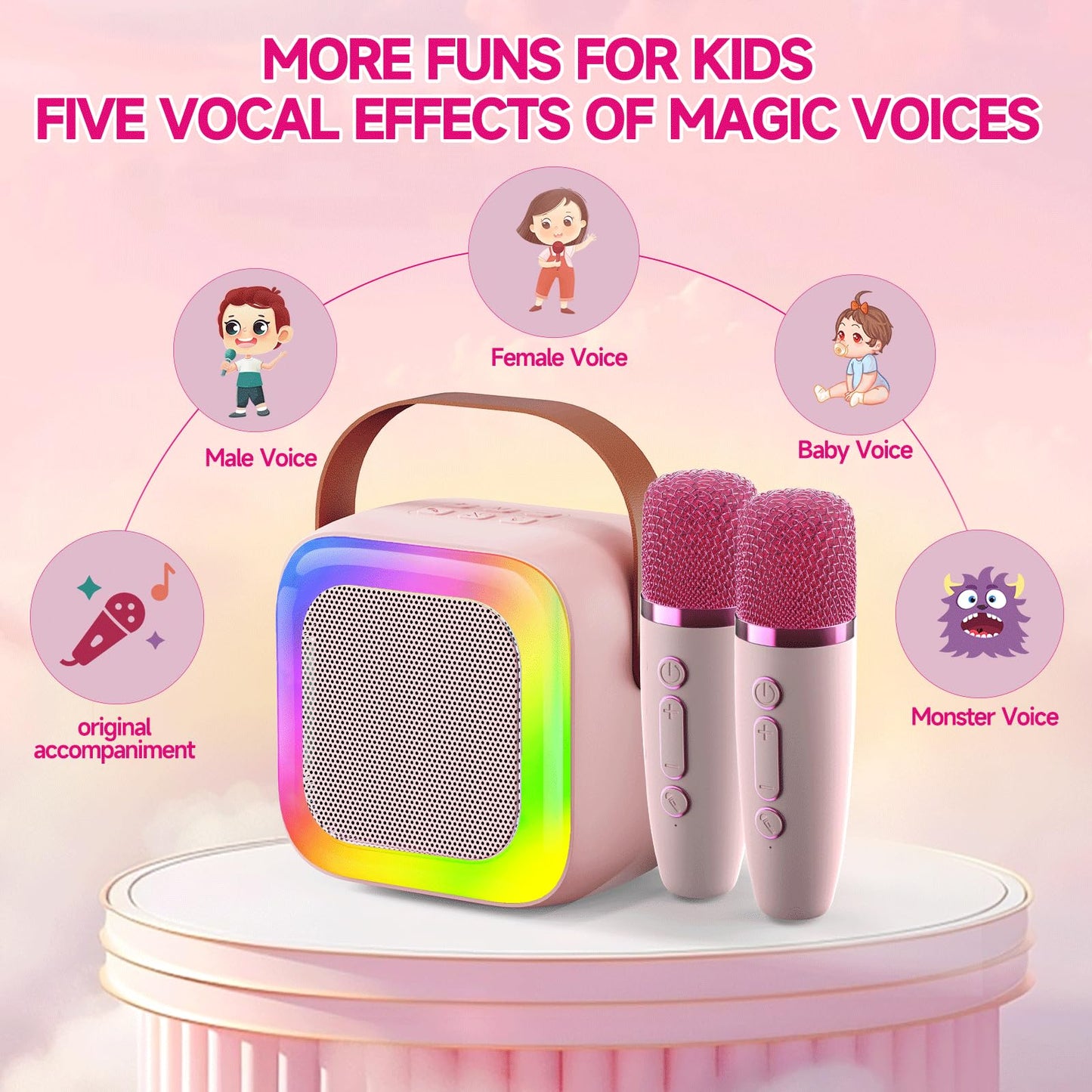 Mini Karaoke Machine with 2 Wireless Microphones