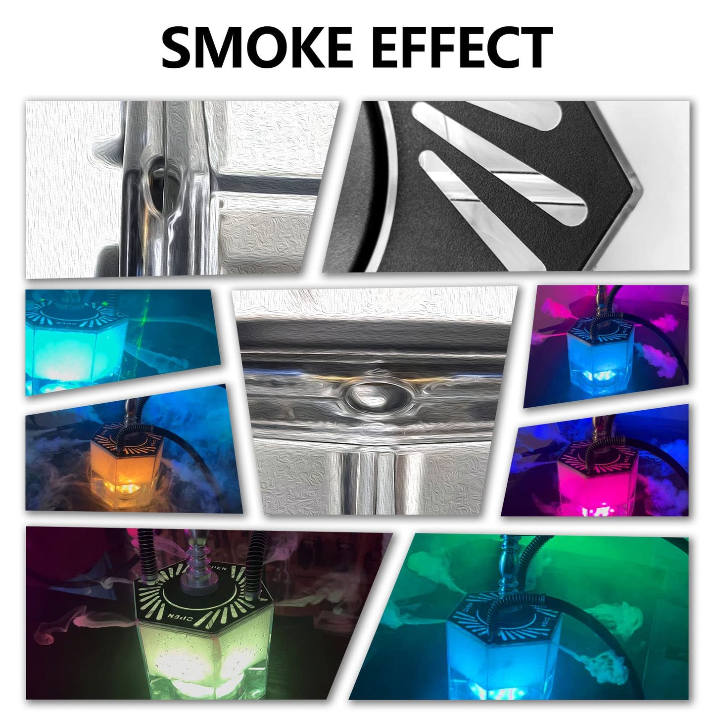 QiQiCi Hookah 2 Hose Hookah Set With Everything Modern Hexagon Plus Acrylic Hookah Shisha With Hookah Accessories LED Hookah With Hookah Bowl Coal Holder Hookah Tongs 5 Hookah Tips (BluePlus)