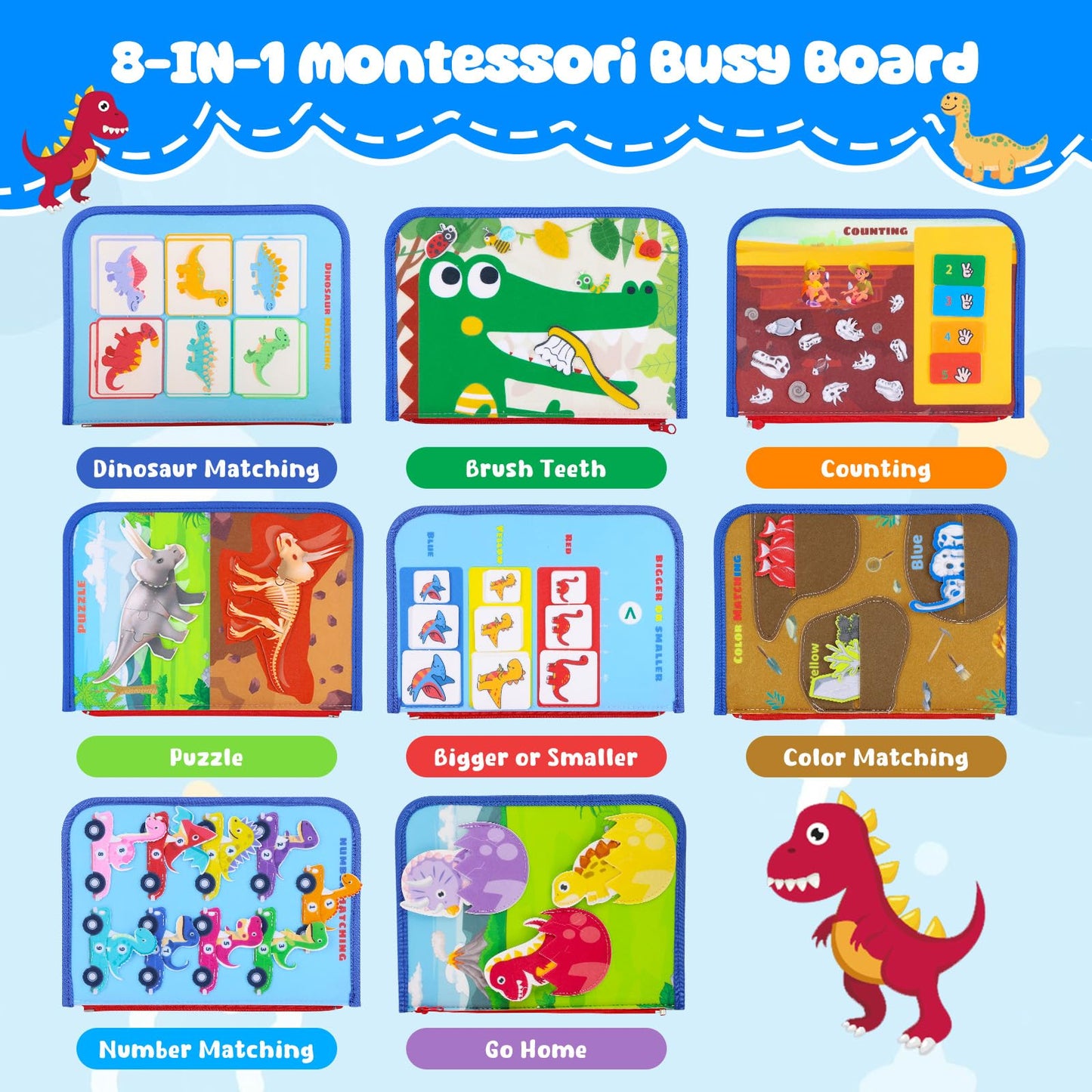 VisionX Dinosaur Busy Board for Toddlers 1-3