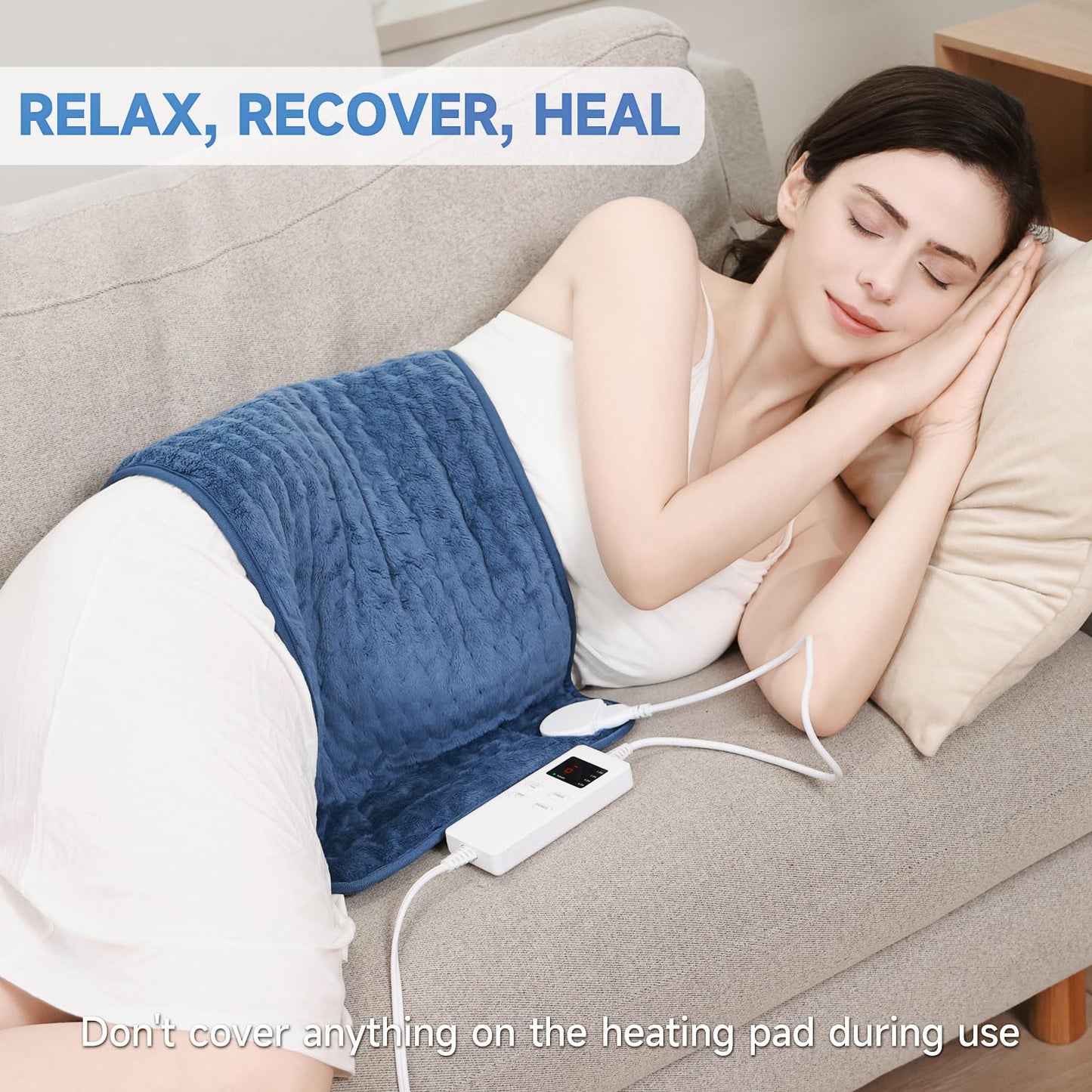 Heating Pad for Back, Heating Pad for Period Cramps with 6 Heat Settings & Timer, Portable Electric Heating Pads for Neck and Shoulders, Christmas Gifts for Women, Men, Blue…