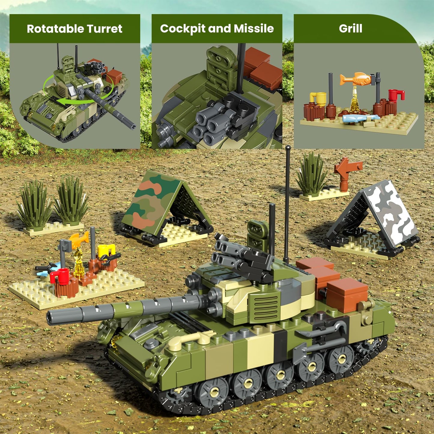 Mould King Military Tank Building Set with Accessories