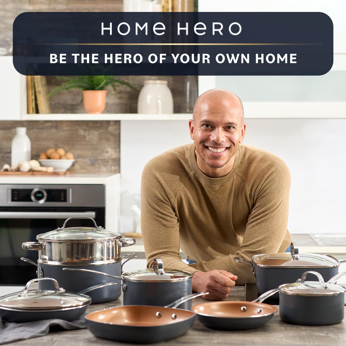 Home Hero 20-Piece Nonstick Cookware Set - Copper