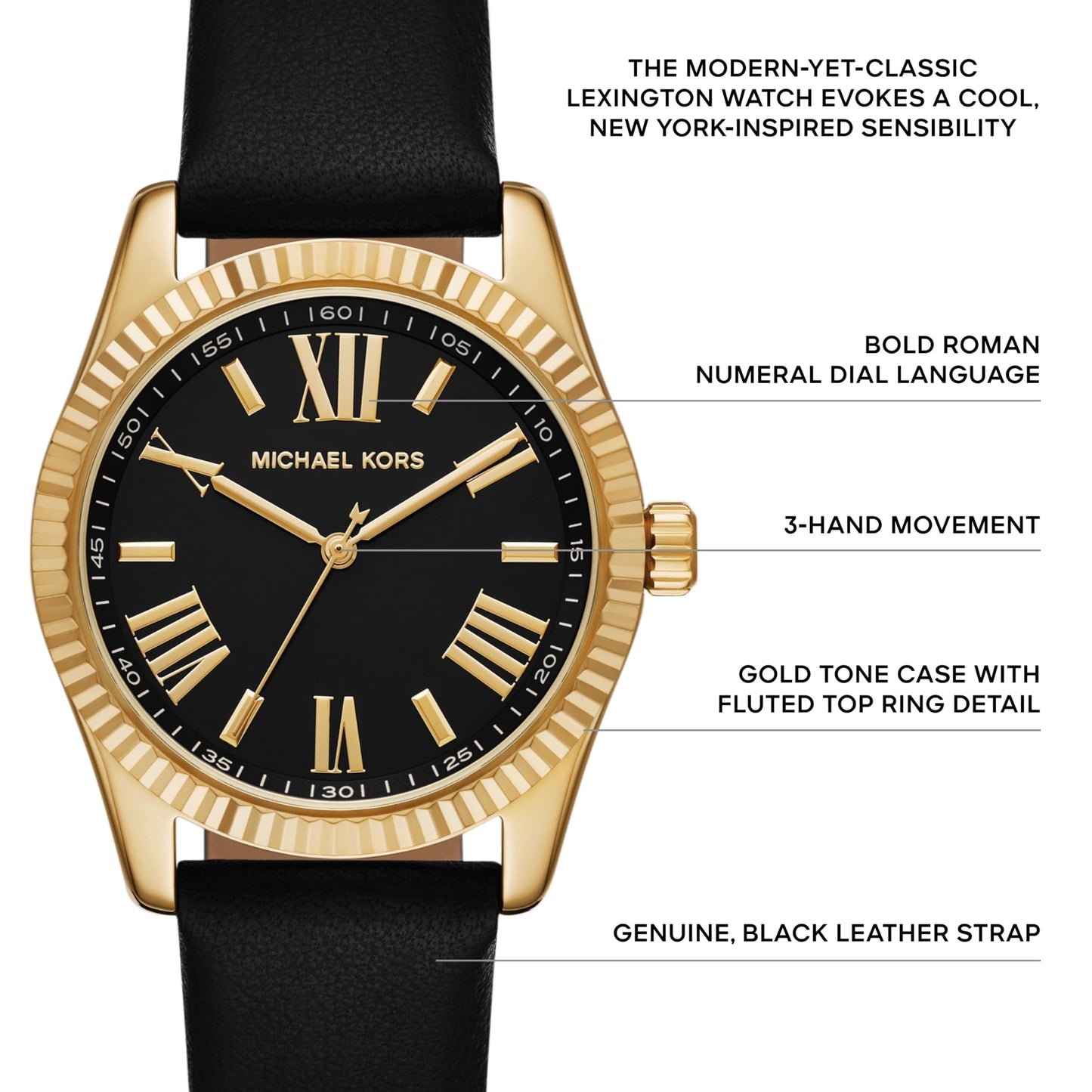 Michael Kors Gold Stainless Steel Leather Band Watch