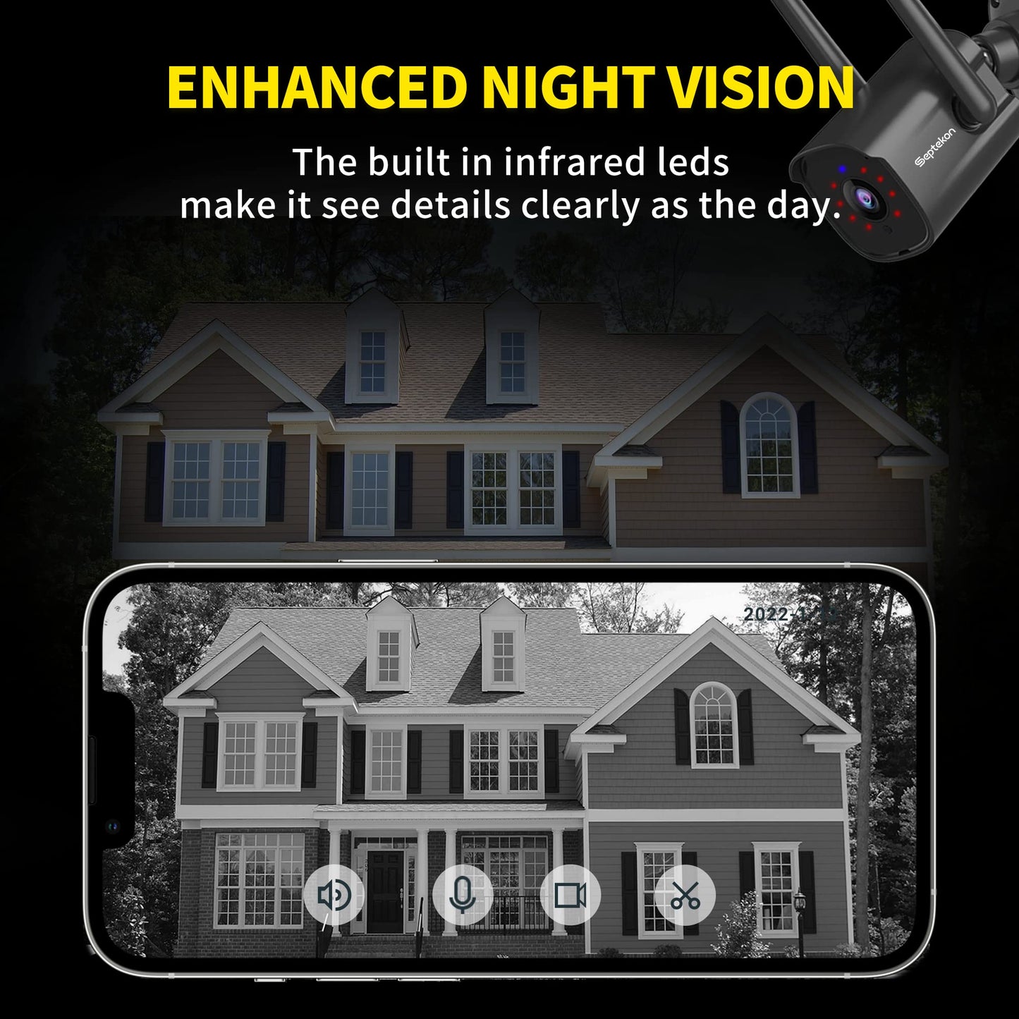 Septekon 3MP Outdoor Security Camera with Night Vision