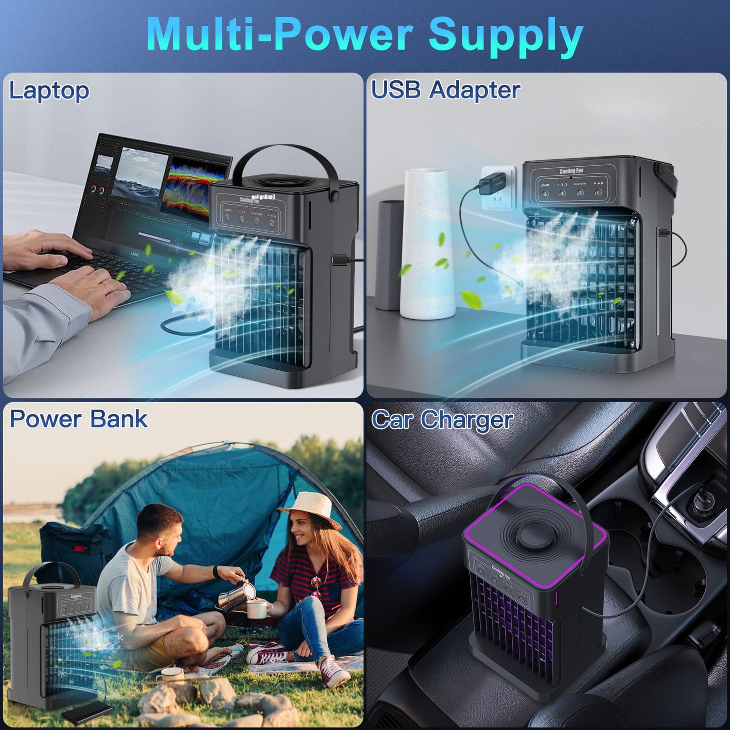 4-IN-1 Portable AC Unit with Timer & Lights