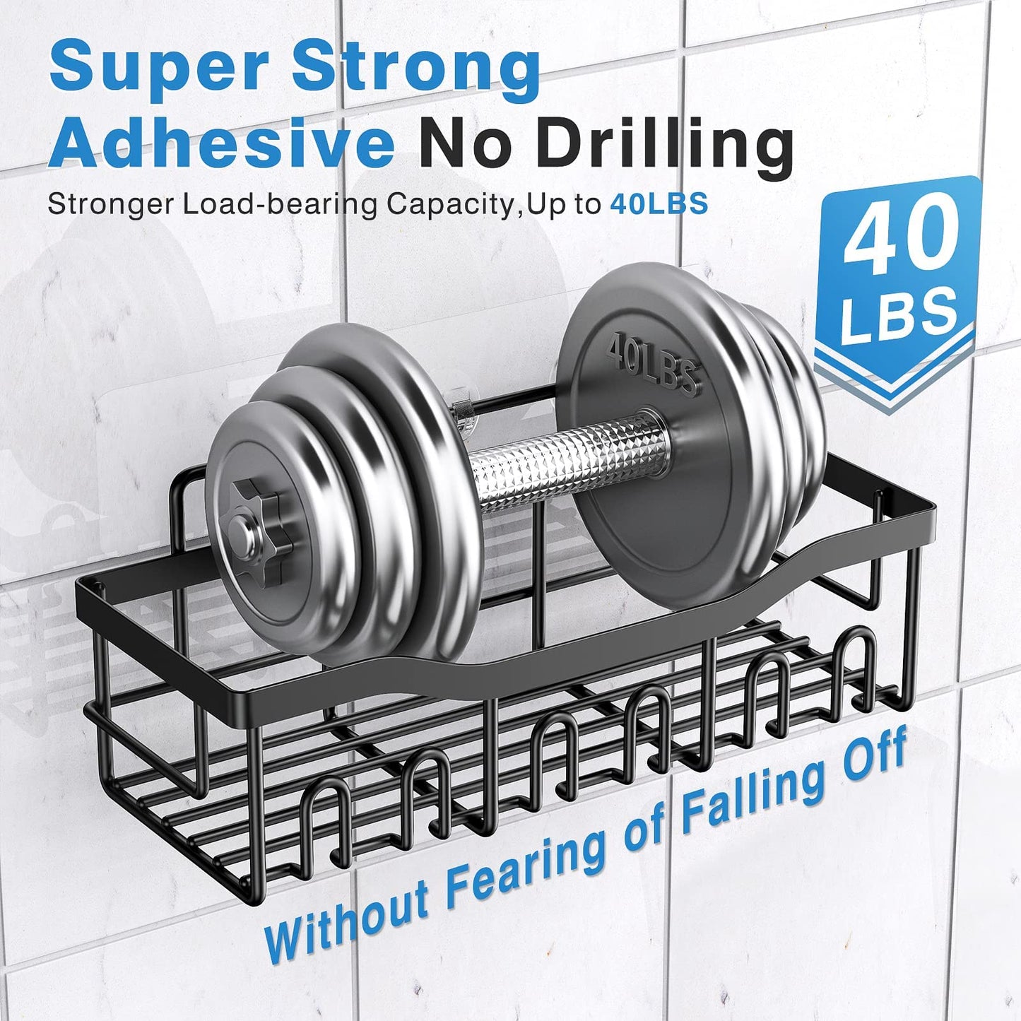 5 Pack Adhesive Shower Caddy for Bathroom Storage
