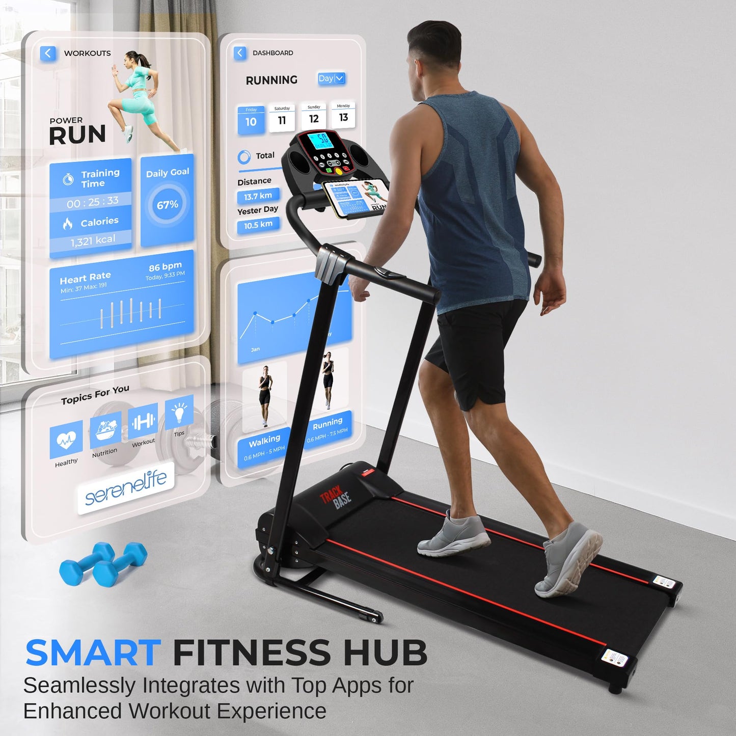 SereneLife Foldable Electric Treadmill for Home