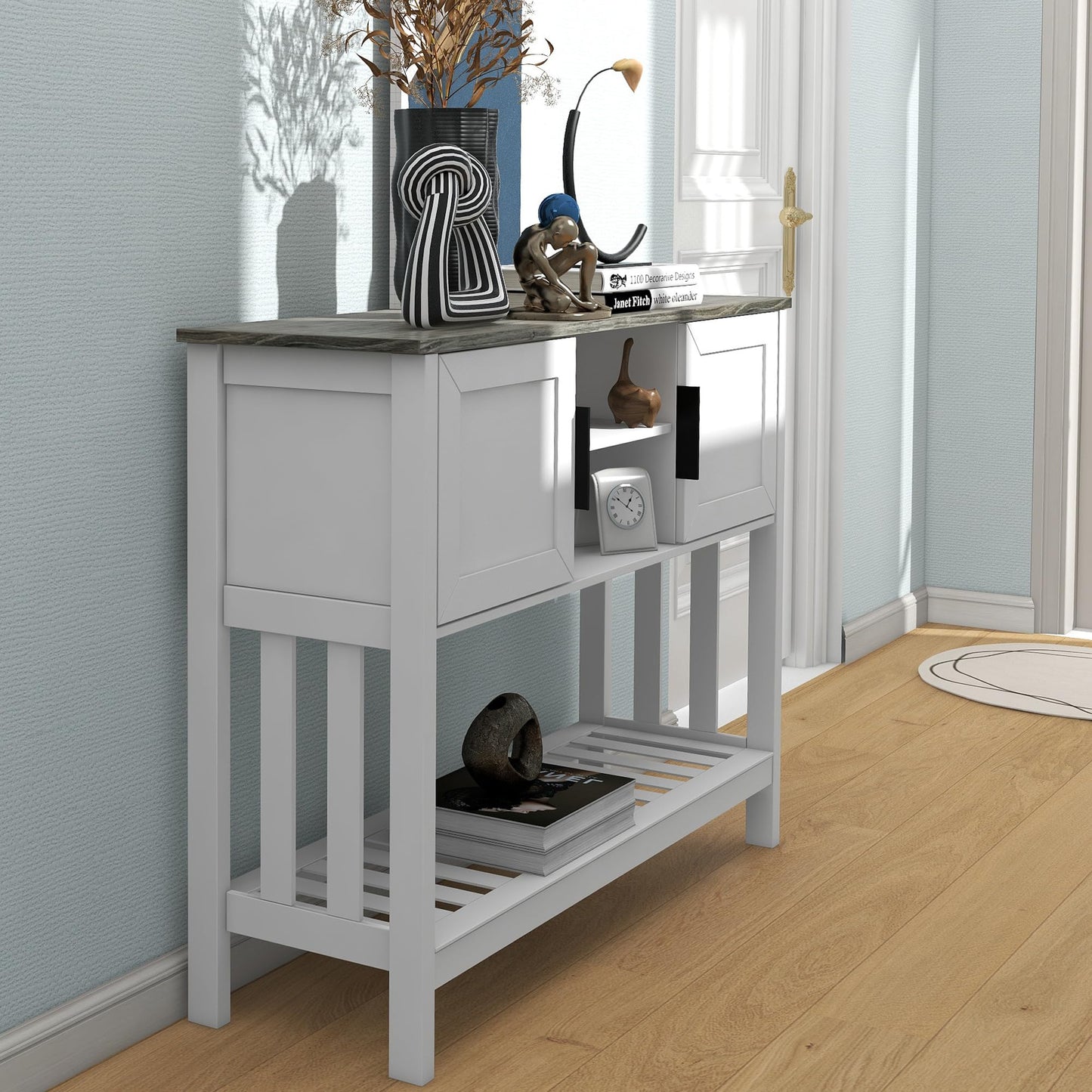 Entryway Console Table with Storage Shelves