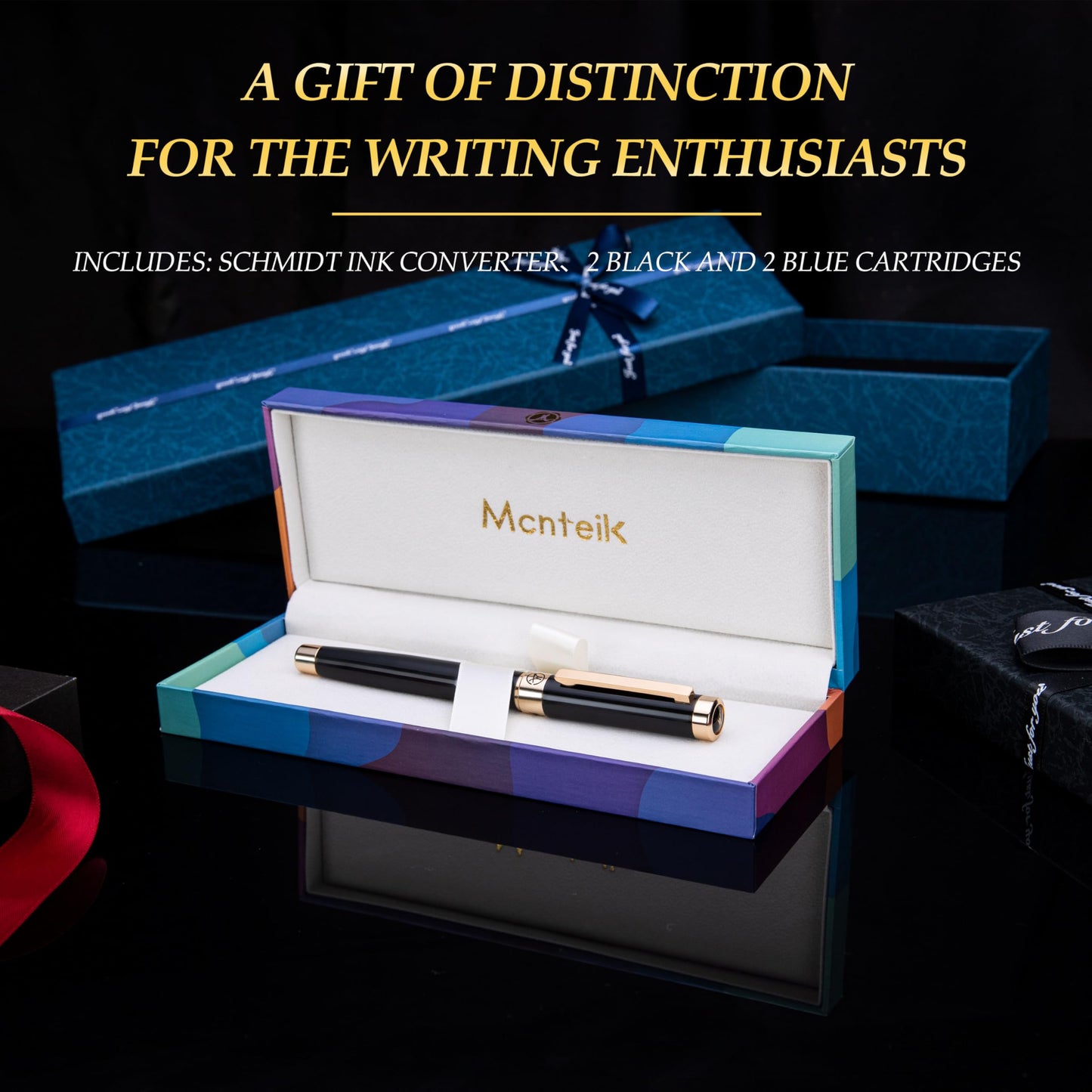 MCNTEIK Black Lacquer Fountain Pen with Gold Finish