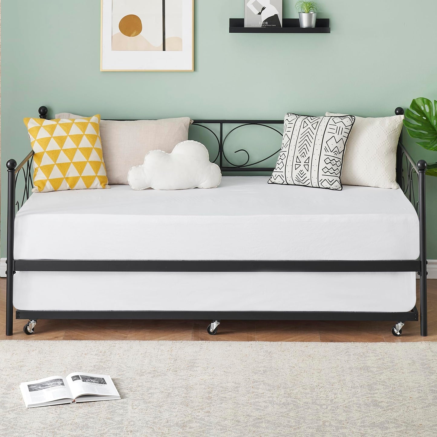 GAOMON Twin Metal Daybed with Trundle