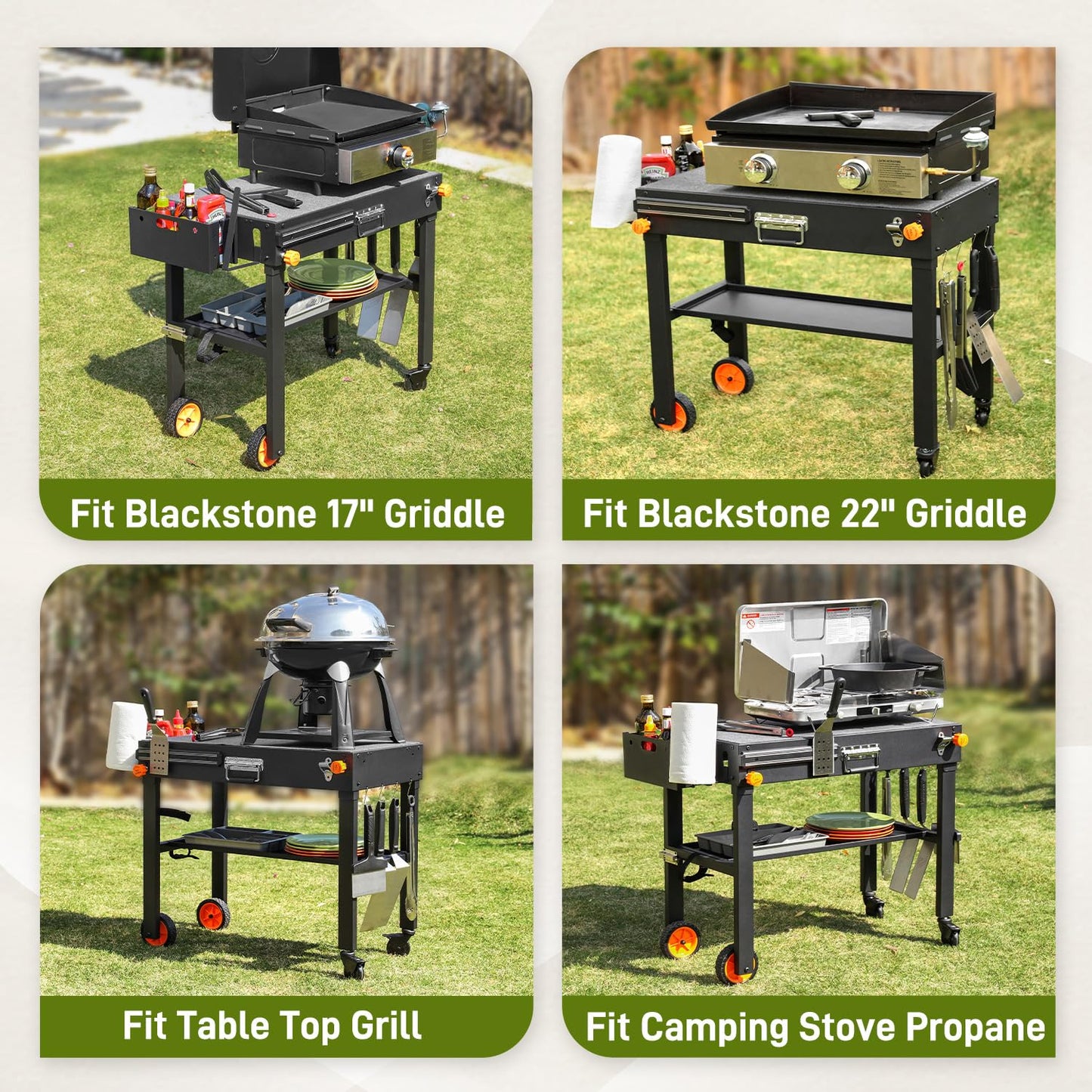 Portable Outdoor Grill Table with Wheels and Folding