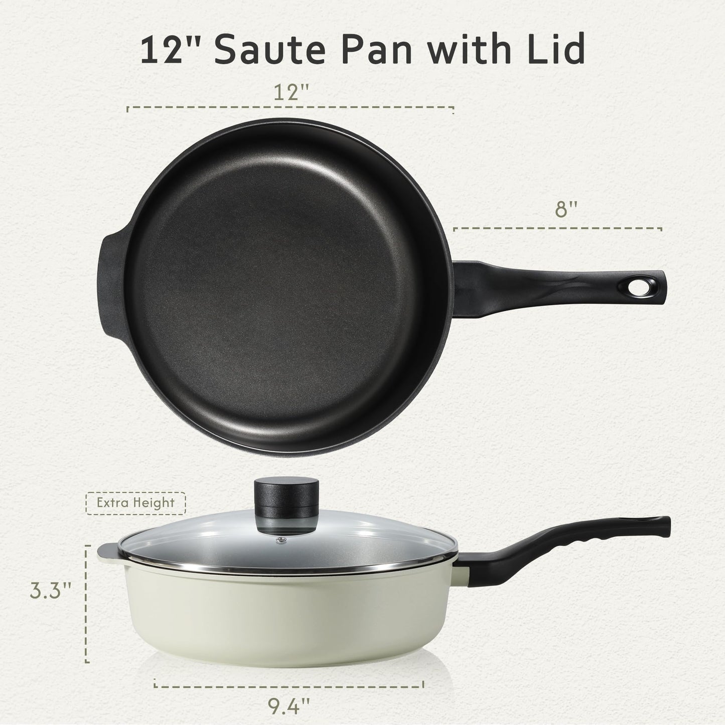 CAROTE 12 Inch Non-Stick Frying Pan with Lid
