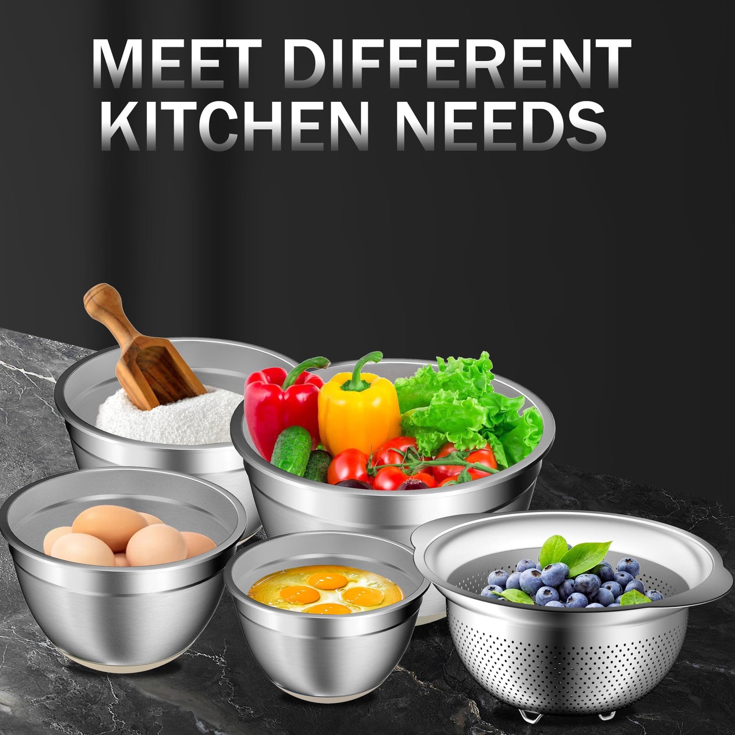 DUTZUN 5-Piece Stainless Steel Mixing Bowl Set