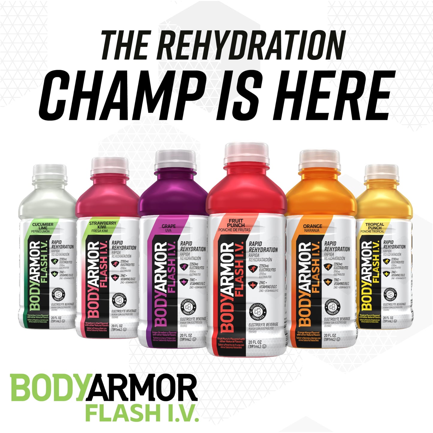 BODYARMOR Flash I.V. Electrolyte Beverage, Fruit Punch, 20 Fl Oz (Pack of 12)