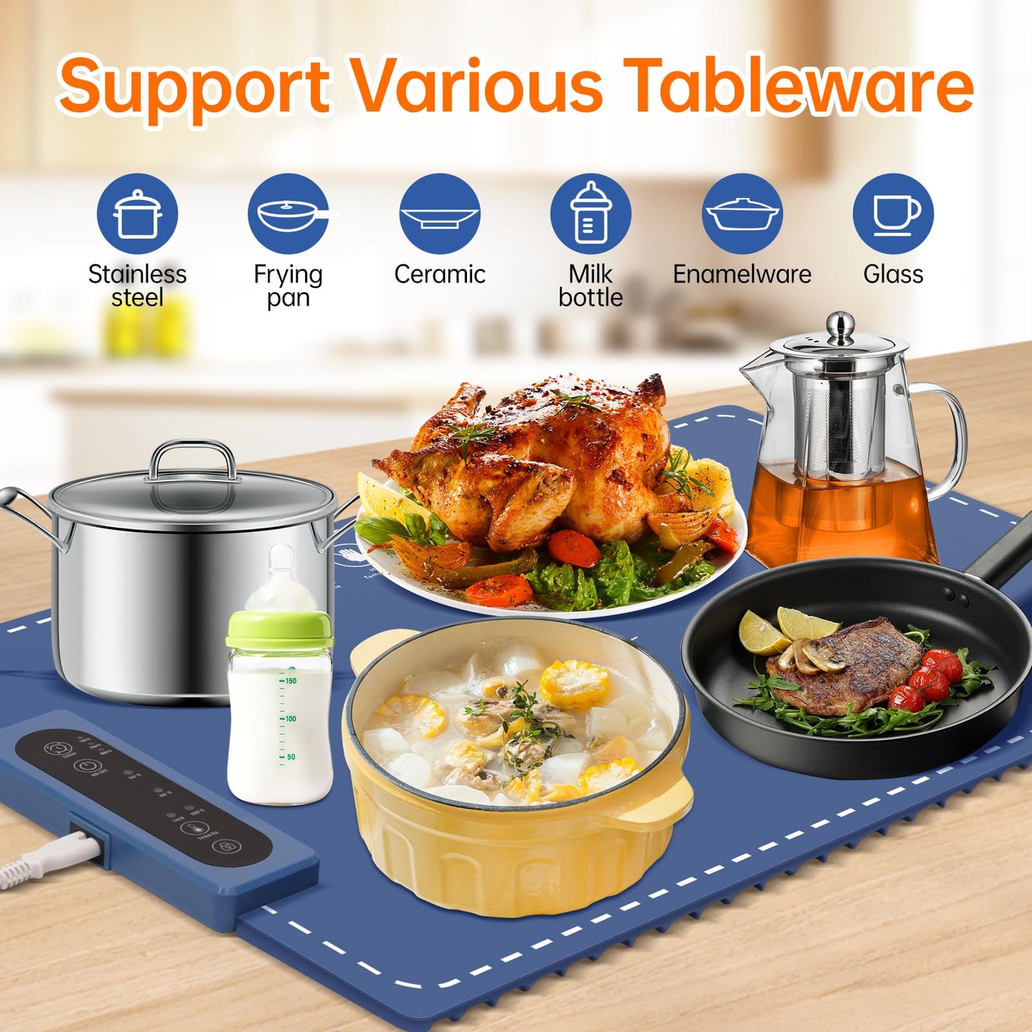 Electric Food Warming Mat, Portable Silicone 24x16"