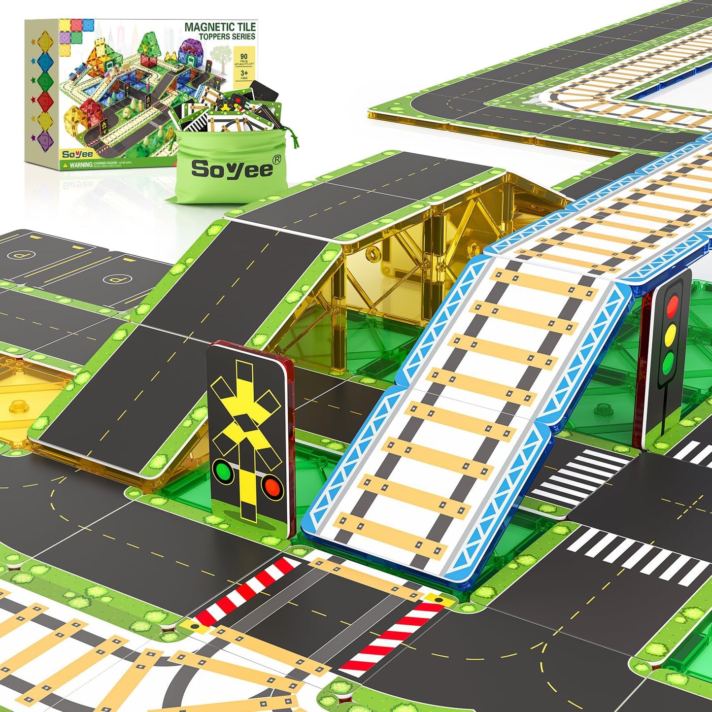 90PCS Magnetic Tile Road Toppers Playset for Kids
