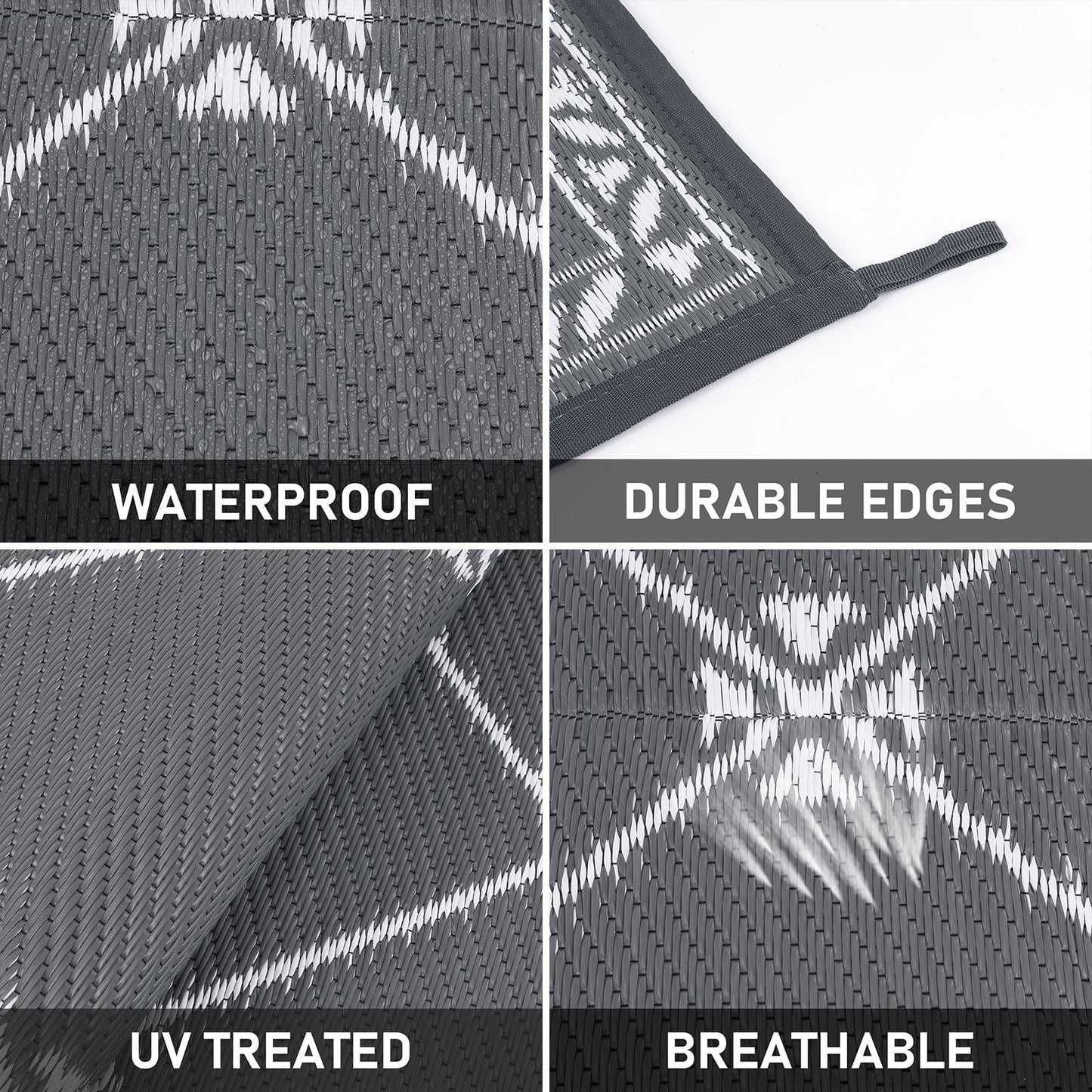 HiiARug Reversible Mat Plastic Outdoor Rugs for Patios Clearance Waterproof Plastic Straw Rug Large Area Rug for Outdoor, Porch, Patio, RV,Camping(5x7Ft, Grey)