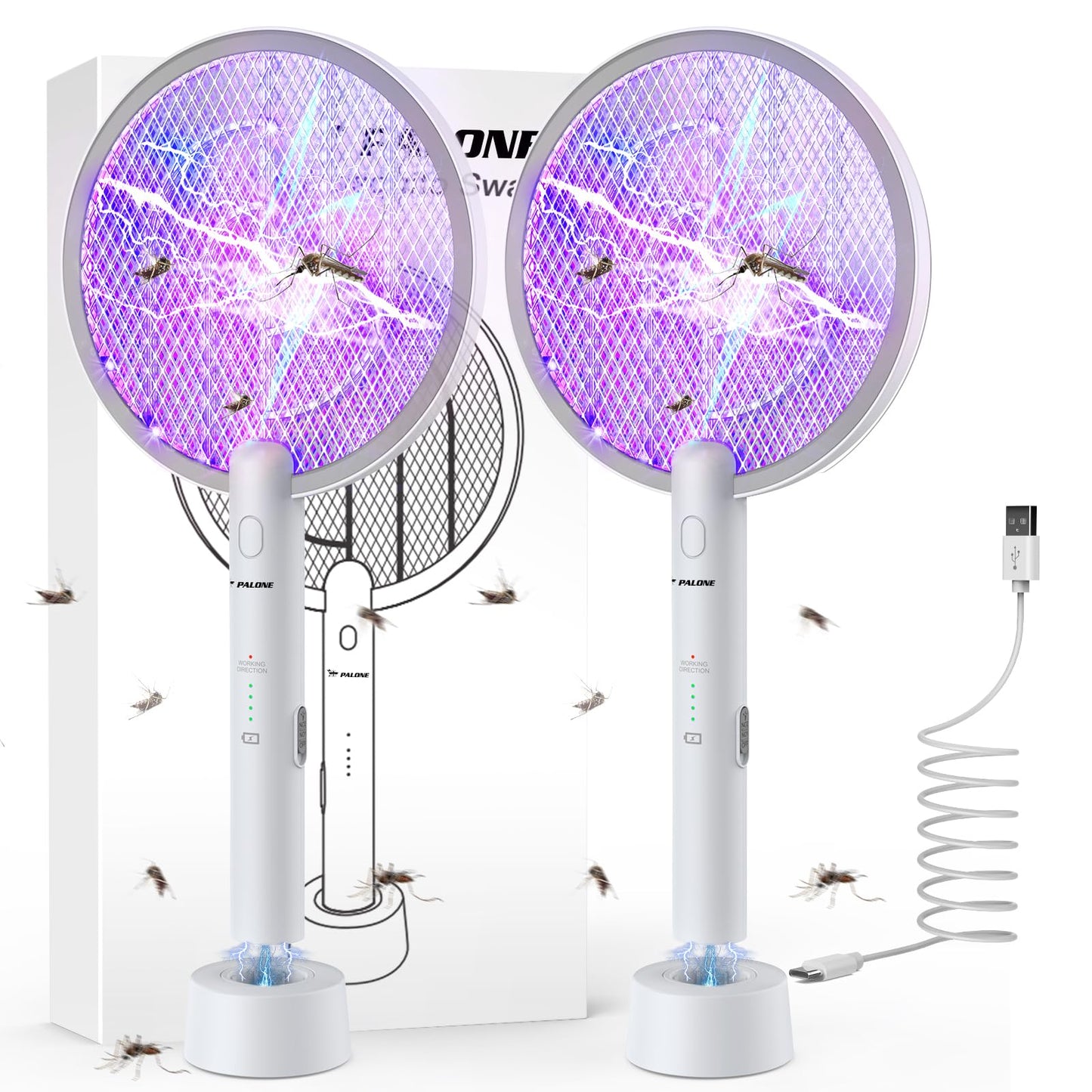 2 Pack PALONE Electric Fly Swatter Bug Zapper