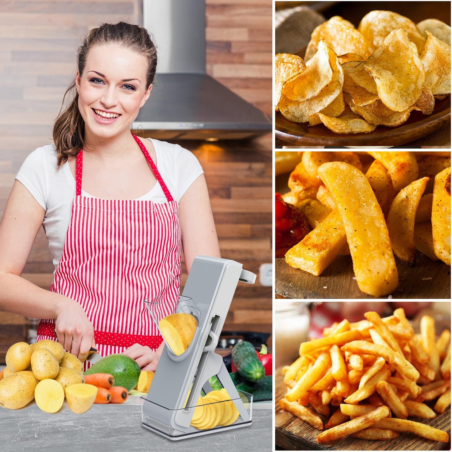 DAYIH Safe Mandoline Slicer - Potato Slicer, Adjustable Vegetable Food Slicer Chopper, French Fry Cutter, Julienne Slicer, Professional 3 in 1 Chopping Artifact for Kitchen Chef Meal Prep(Light Grey)
