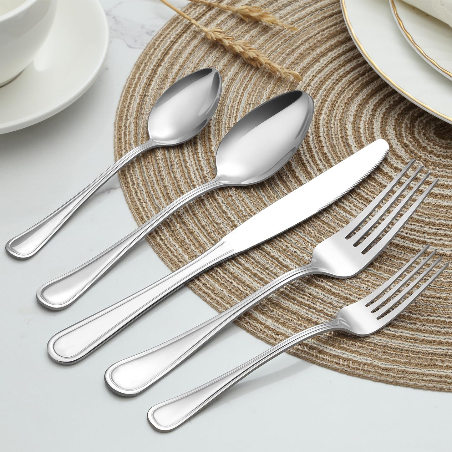 BEWOS 40-Piece Silverware Set, Stainless Steel Silverware Sets for 8, Forks Spoons and Knives Set, Cutlery Set, Mirror Polished Flatware Set, Dishwasher Safe Kitchen Utensils Set for Home, Restaurant