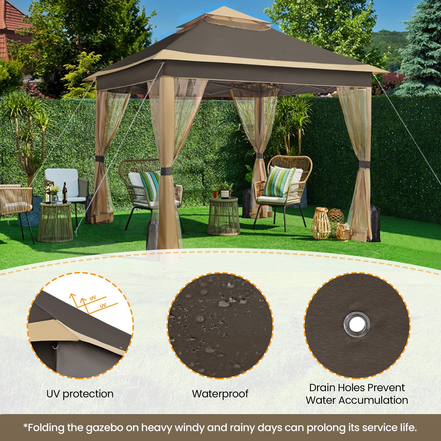 11x11 Pop Up Gazebo with Mesh Netting