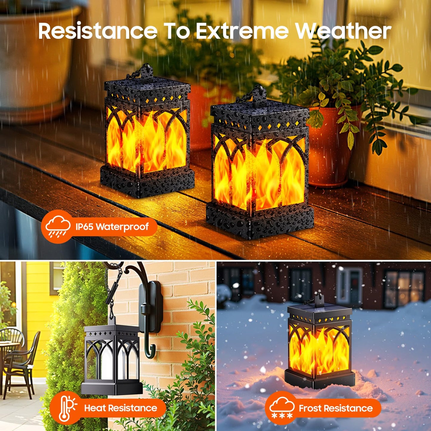 4 Pack KOOPER Solar Lanterns with Flickering Flame