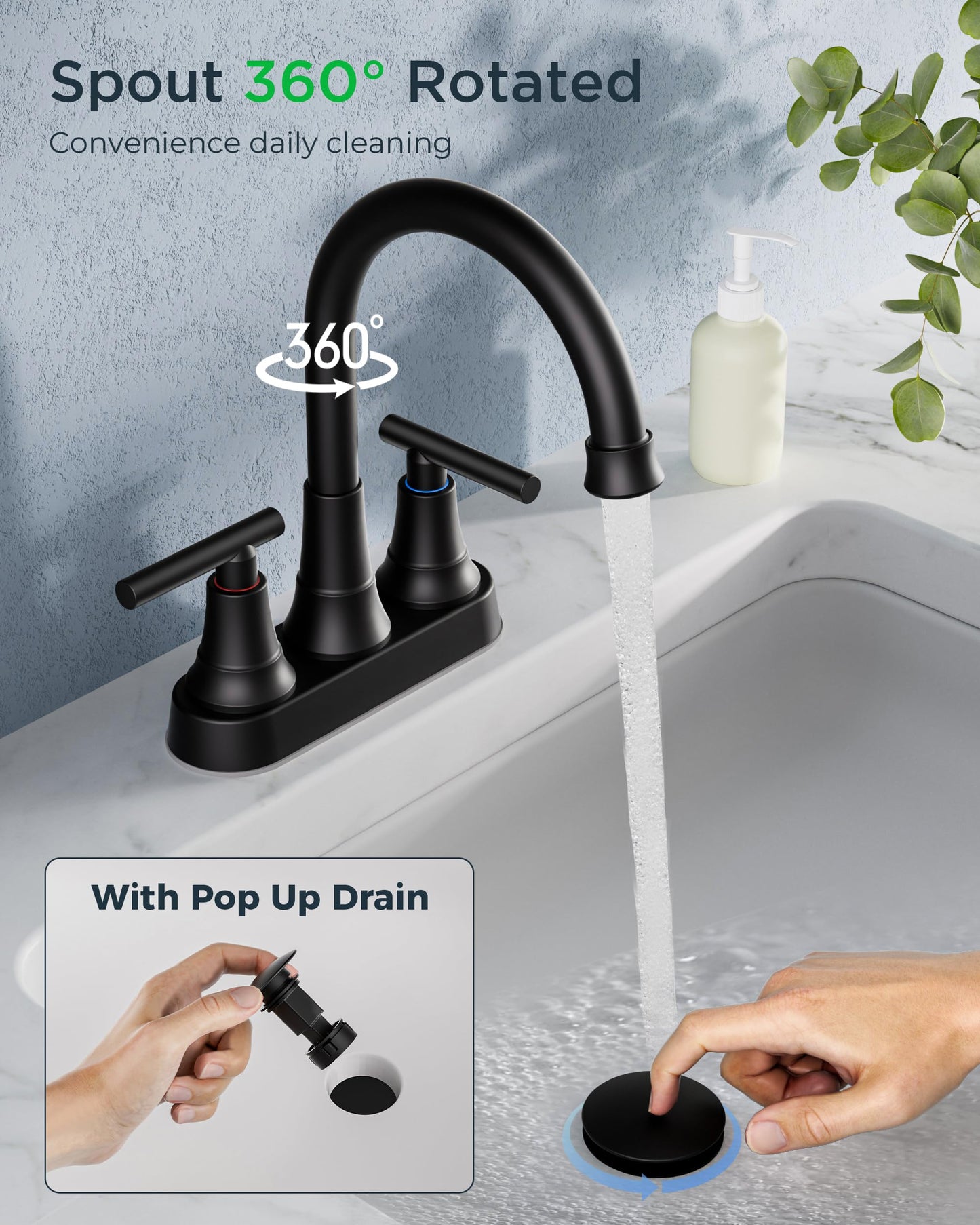 Centerset Bathroom Faucet with Pop Up Drain