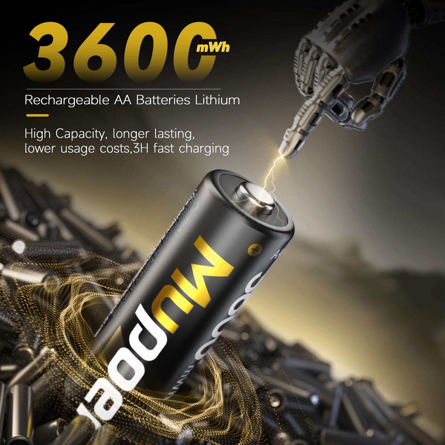 2 Pack Rechargeable AA Lithium Batteries Mupoer