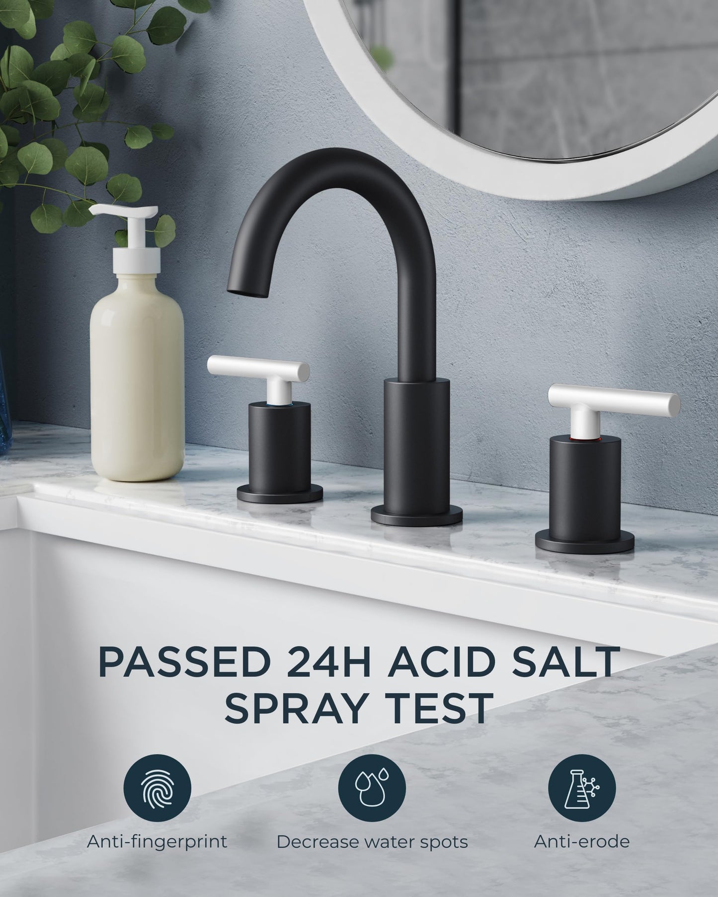 FORIOUS Matte Black Widespread Bathroom Faucet with Drain