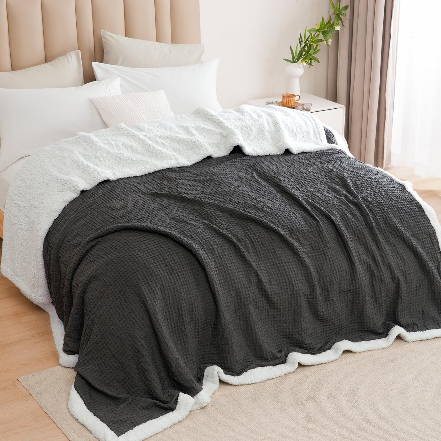 PHF Cozy Waffle Sherpa Throw Blanket 50x60