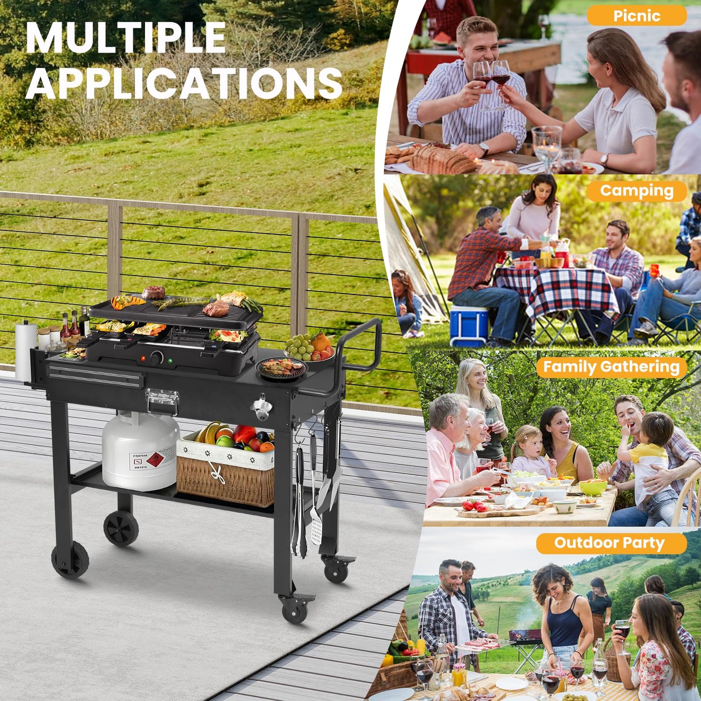Portable Foldable Outdoor Grill Cart for Camping